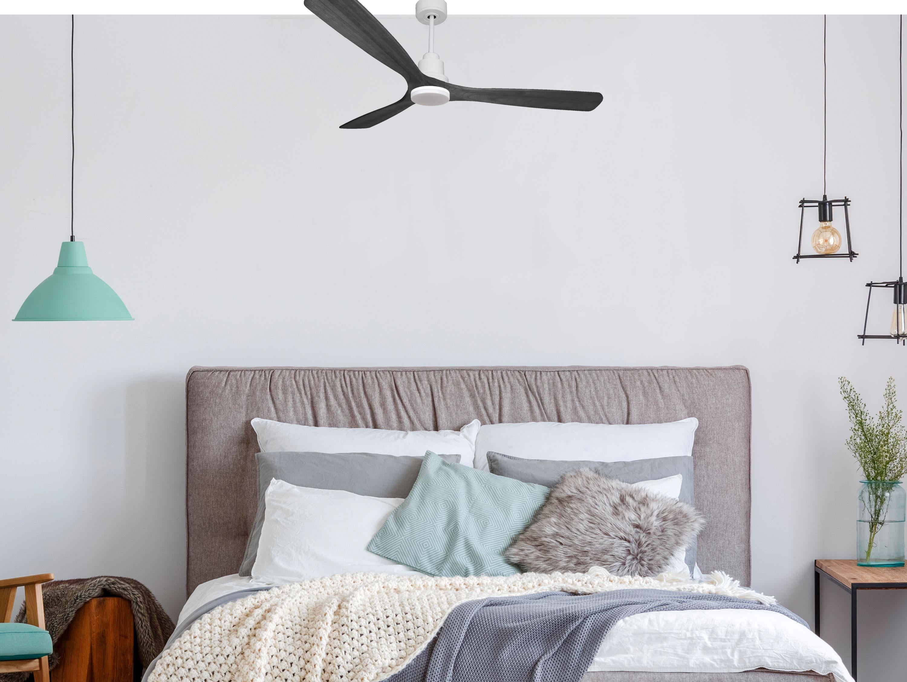 Ventilatore da soffitto Reversibile Termostato Dimmabile Wifi Motore CC Tetti inclinati Telecomando Luce a tre toni Hypersilence Memoria Shopify Vendible (AUTOMATICO)