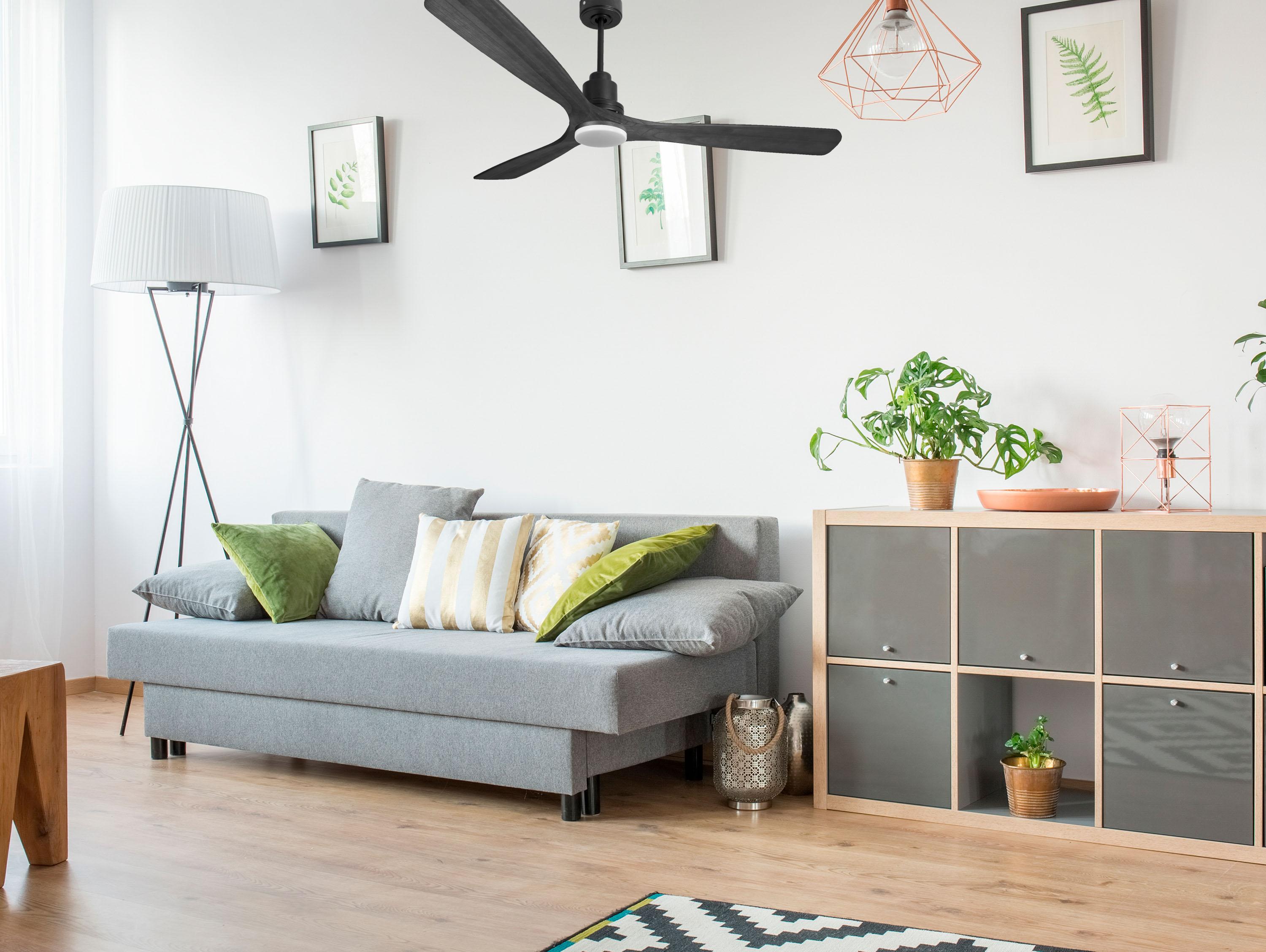 Ventilatore da soffitto Reversibile Termostato Dimmabile Wifi Motore CC Tetti inclinati Telecomando Luce a tre toni Hypersilence Memoria