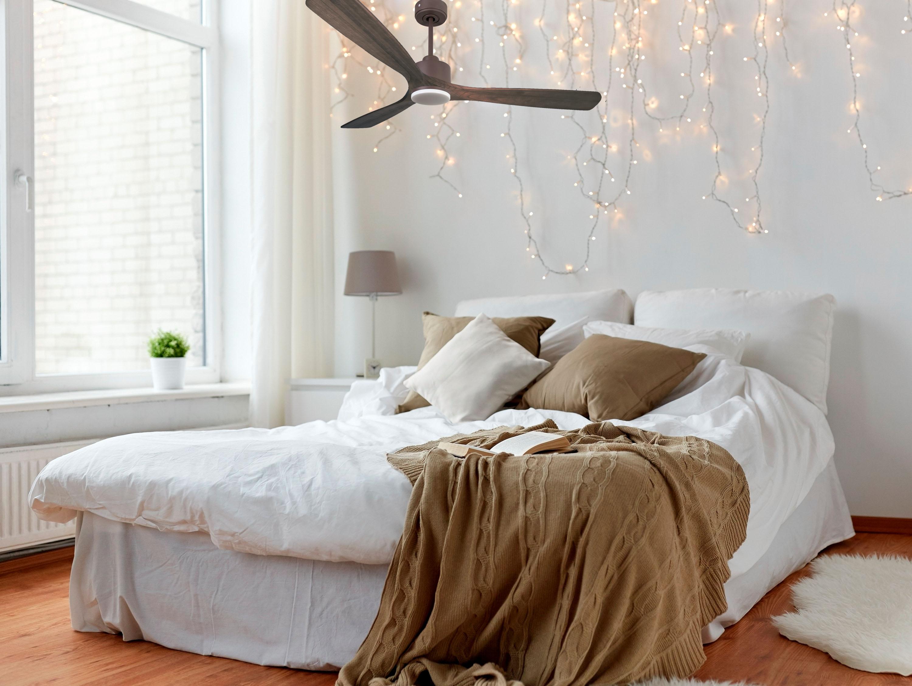 Ventilatore da soffitto Reversibile Termostato Dimmabile Wifi Motore CC Tetti inclinati Telecomando Luce a tre toni Memoria
