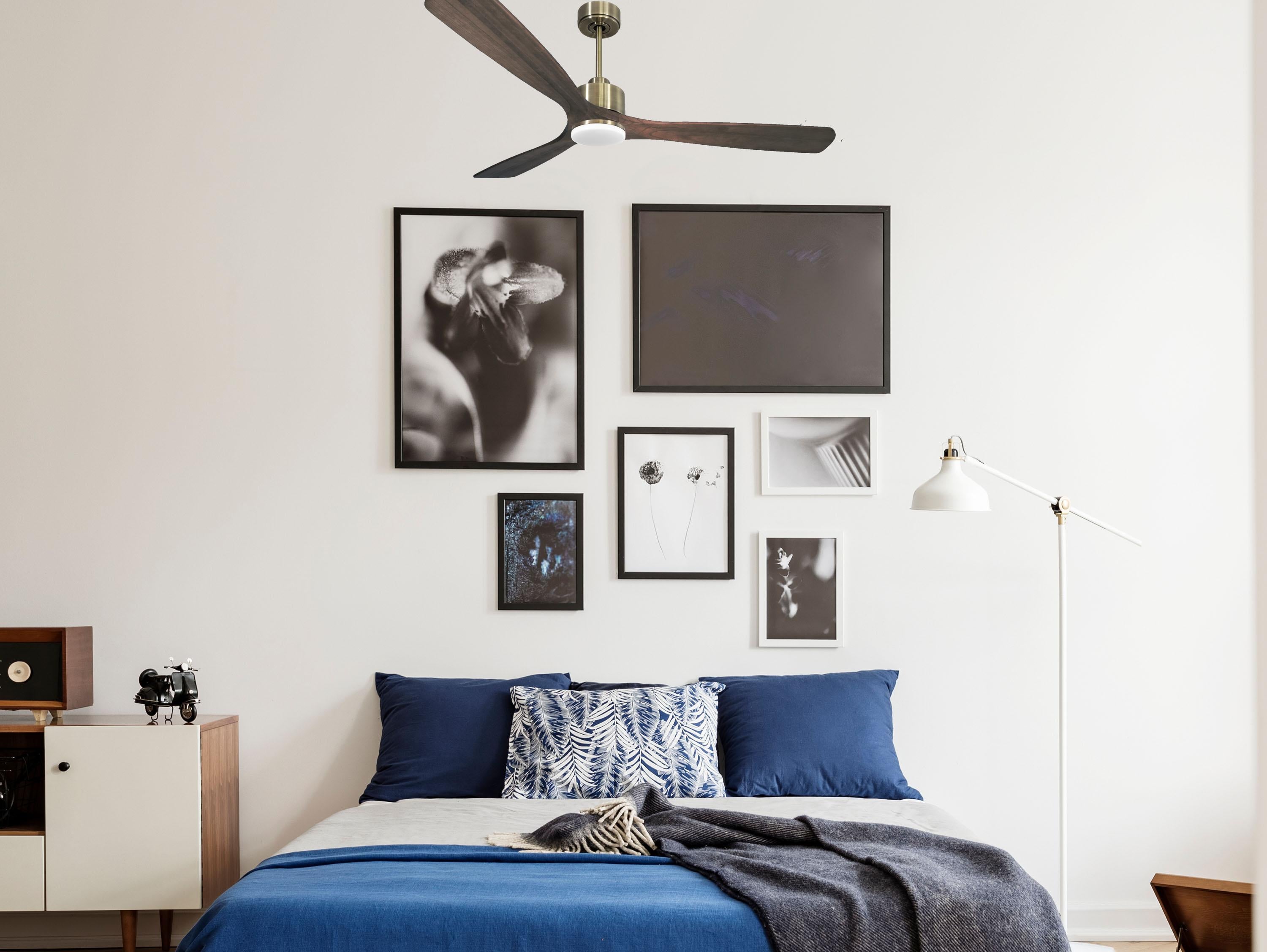 Ventilatore da soffitto Reversibile Termostato Dimmabile Wifi Motore CC Tetti inclinati Telecomando Luce a tre toni Memoria