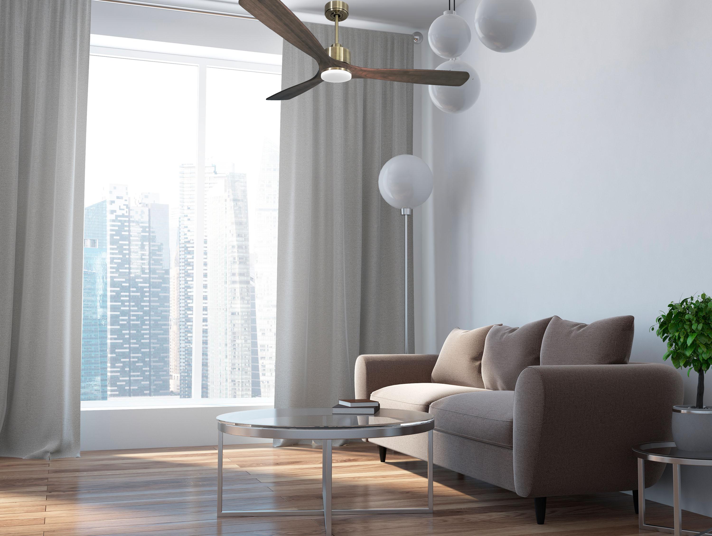Ventilatore da soffitto Reversibile Termostato Dimmabile Wifi Motore CC Tetti inclinati Telecomando Luce a tre toni Memoria