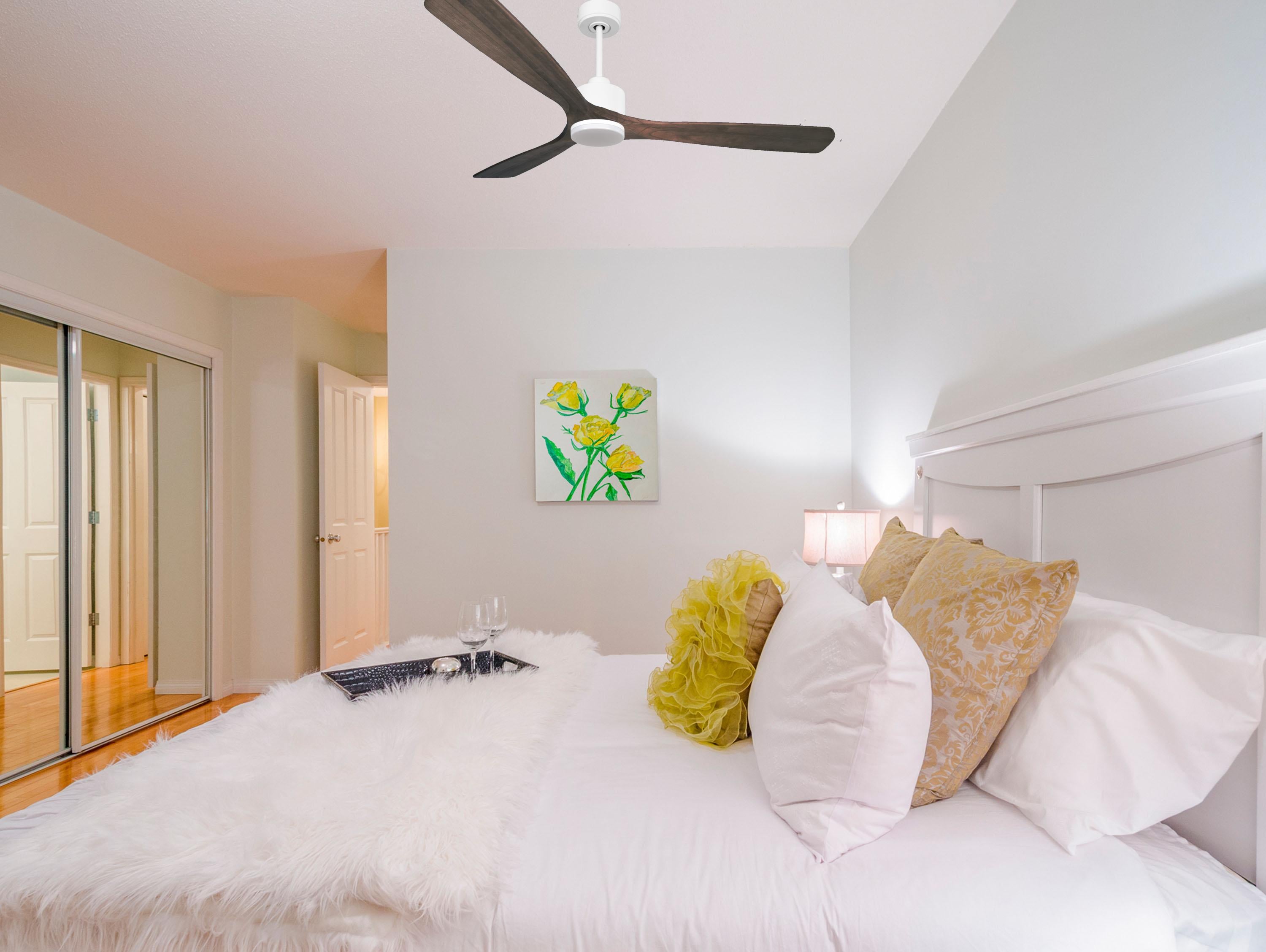Ventilatore da soffitto Reversibile Termostato Dimmabile Wifi Motore CC Tetti inclinati Telecomando Luce a tre toni Memoria