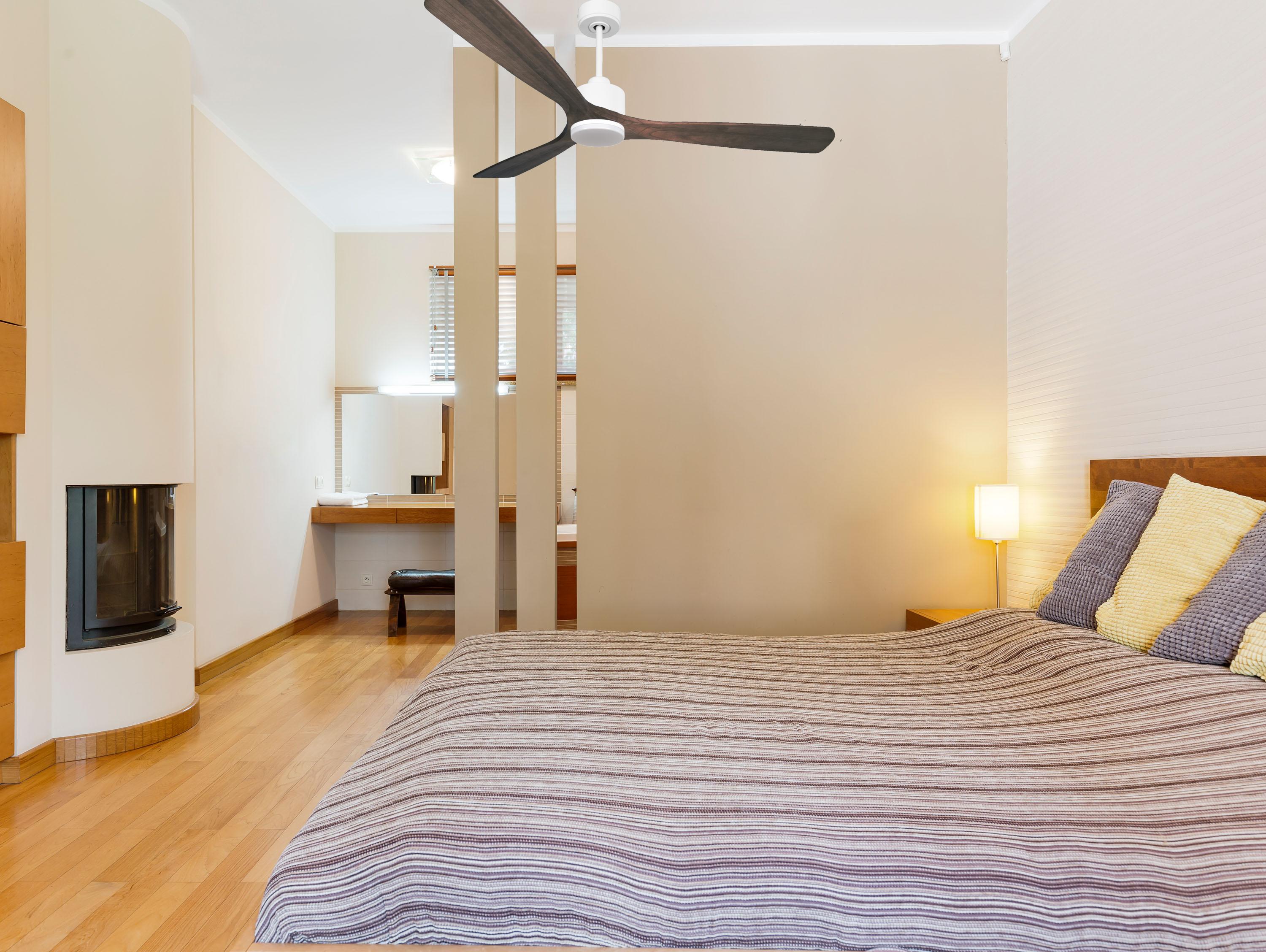 Ventilatore da soffitto Reversibile Termostato Dimmabile Wifi Motore CC Tetti inclinati Telecomando Luce a tre toni Memoria