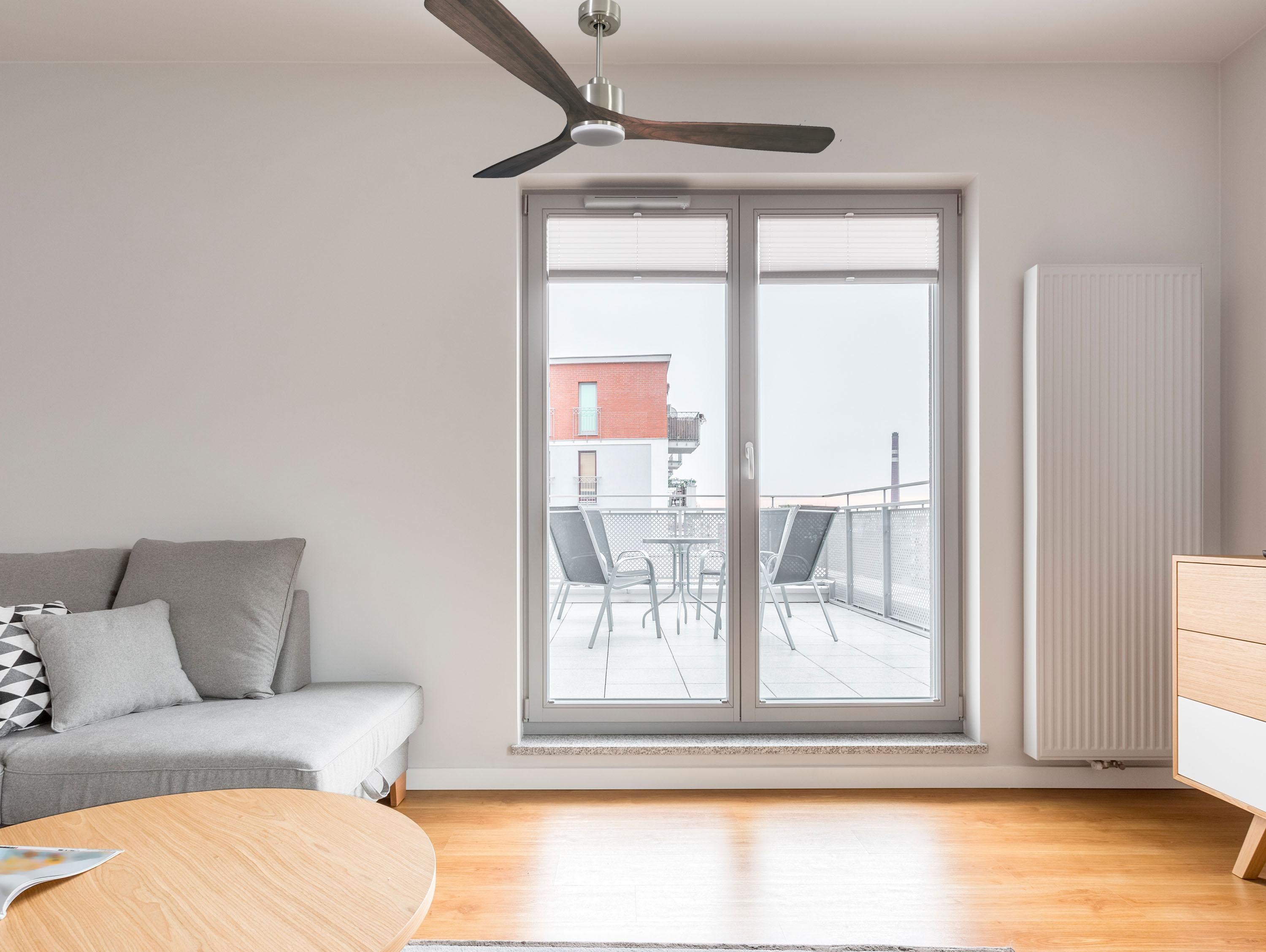Ventilatore da soffitto Reversibile Termostato Dimmabile Wifi Motore CC Tetti inclinati Telecomando Luce a tre toni Memoria