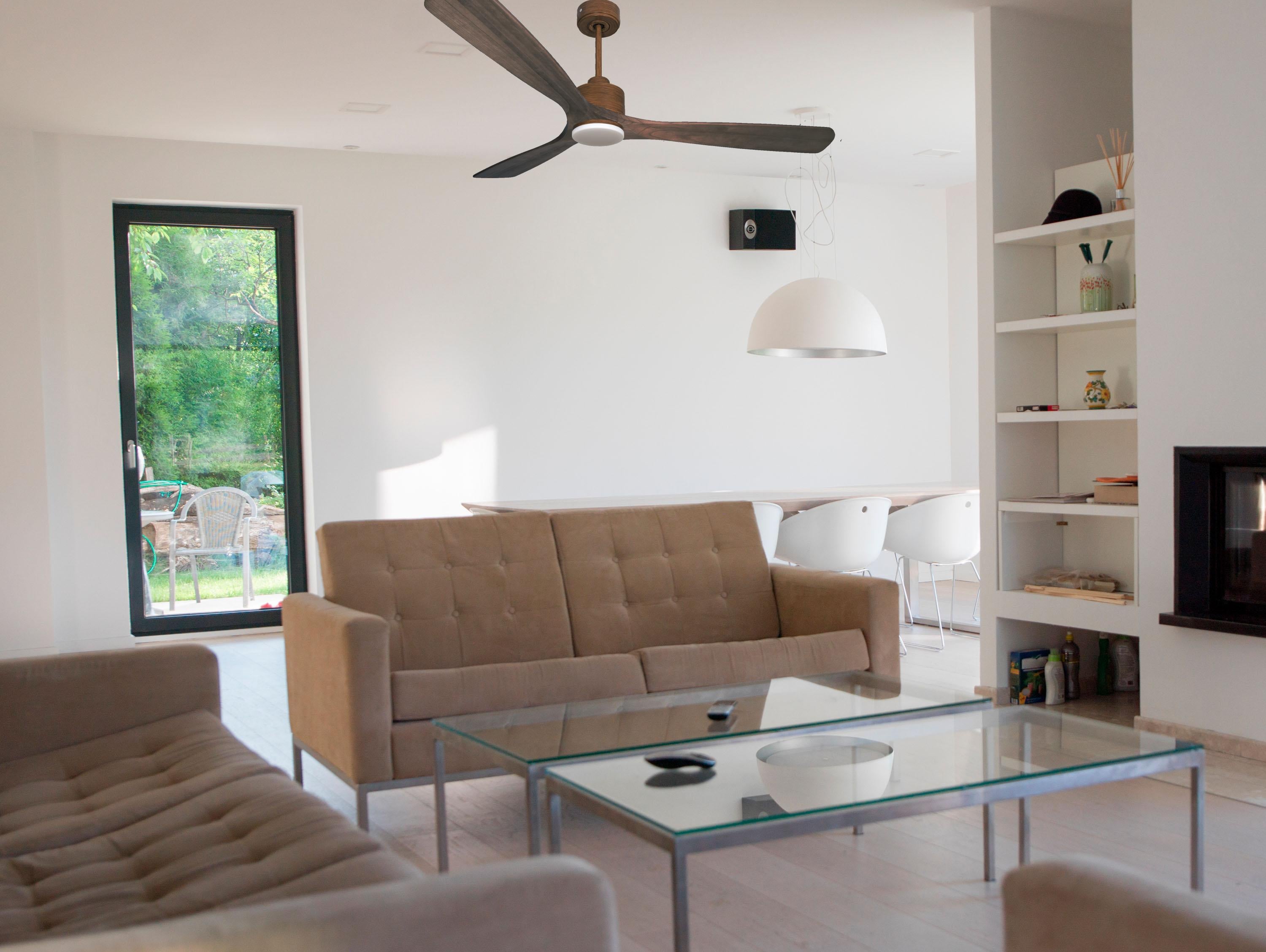 Ventilatore da soffitto Reversibile Termostato Dimmabile Wifi Motore CC Tetti inclinati Telecomando Luce a tre toni Memoria