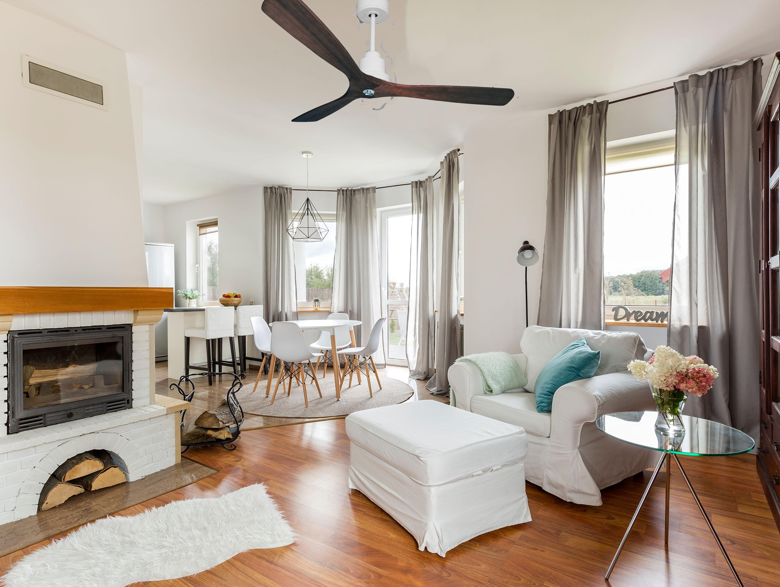 Ventilatore da soffitto Reversibile Termostato Dimmabile Wifi Motore CC Tetti inclinati Telecomando Luce a tre toni Hypersilence Memoria Shopify Vendible (AUTOMATICO)