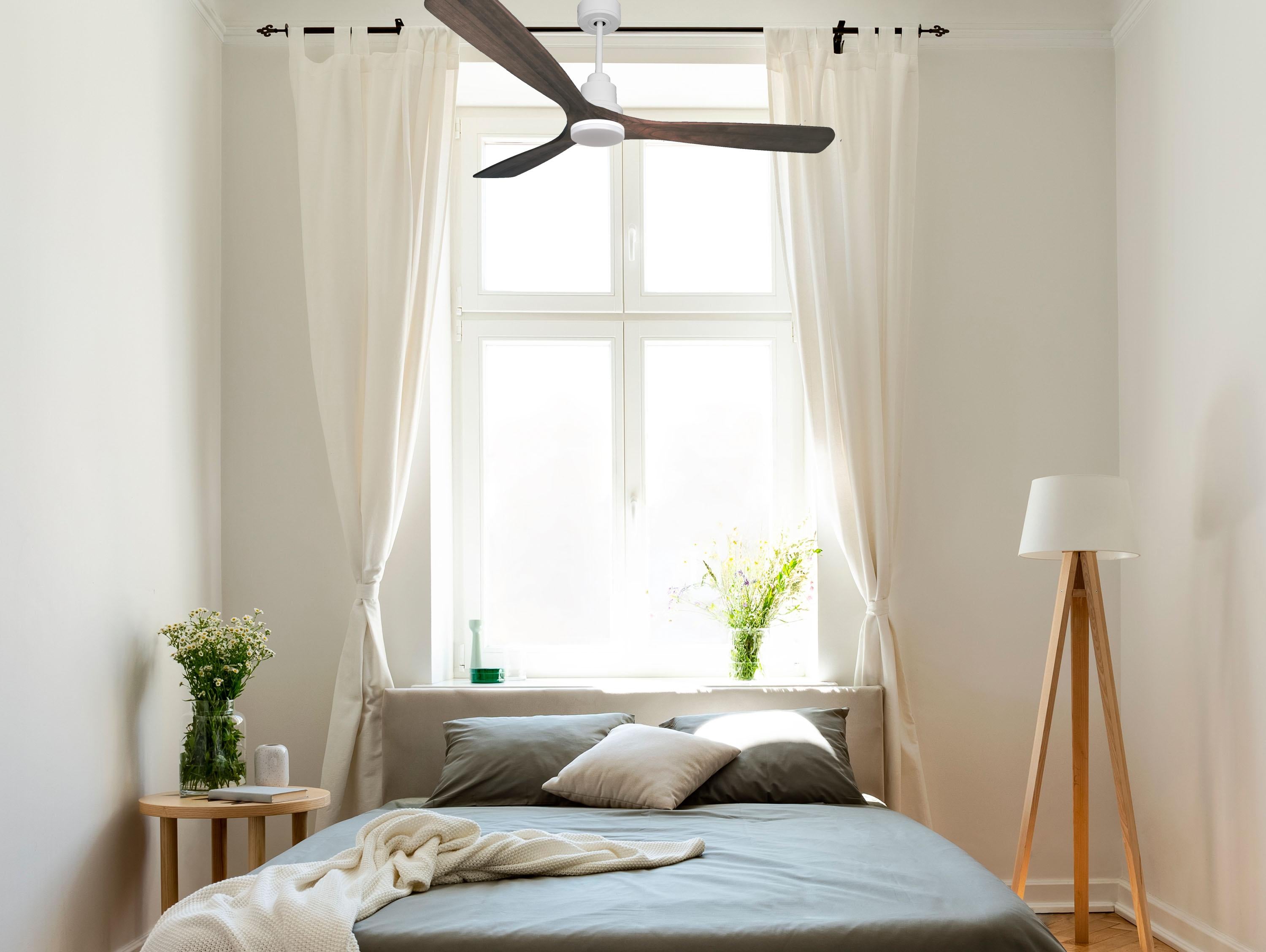 Ventilatore da soffitto Reversibile Termostato Dimmabile Wifi Motore CC Tetti inclinati Telecomando Luce a tre toni Hypersilence Memoria Shopify Vendible (AUTOMATICO)