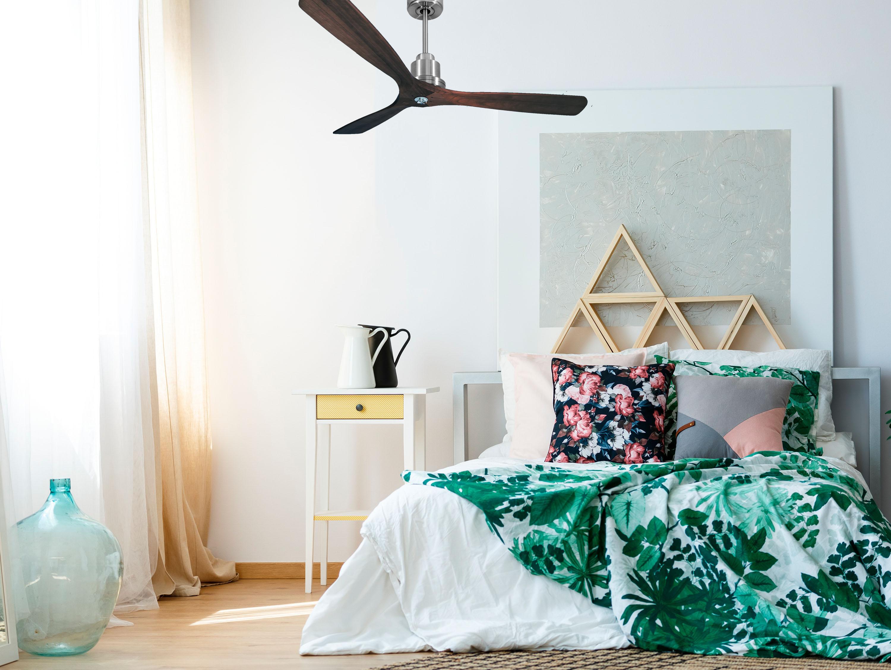 Ventilatore da soffitto Reversibile Termostato Dimmabile Wifi Motore CC Tetti inclinati Telecomando Luce a tre toni Hypersilence Memoria Shopify Vendible (AUTOMATICO)