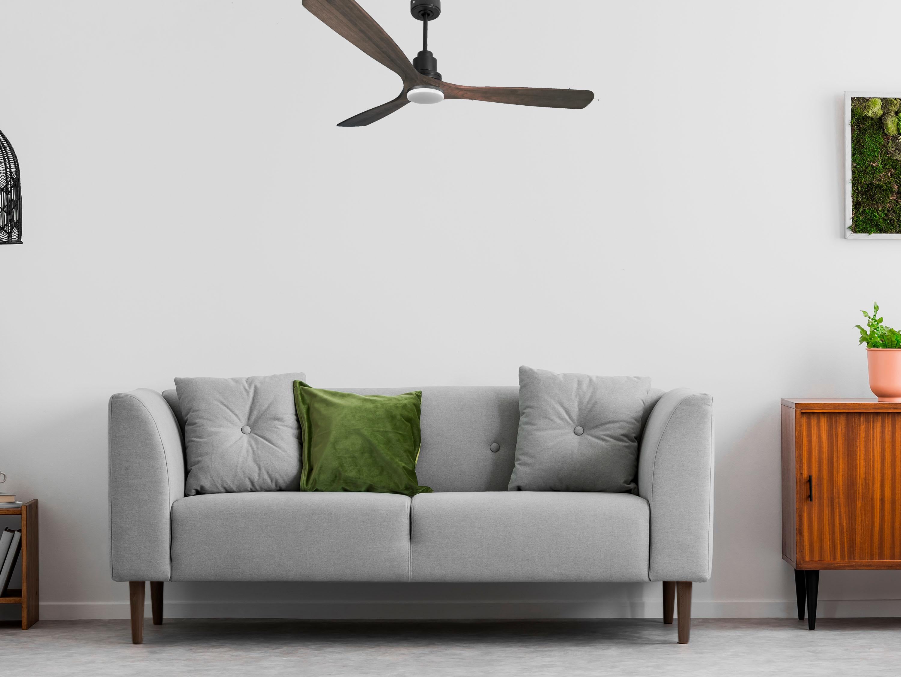 Ventilatore da soffitto Reversibile Termostato Dimmabile Wifi Motore CC Tetti inclinati Telecomando Luce a tre toni Memoria