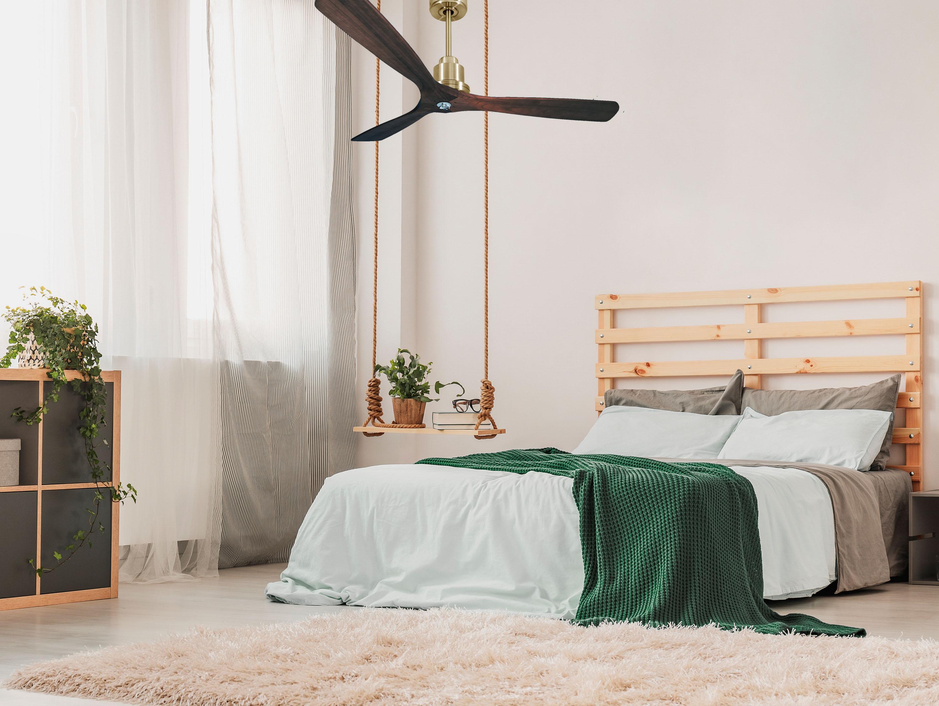 Ventilatore da soffitto Reversibile Termostato Dimmabile Wifi Motore CC Tetti inclinati Telecomando Luce a tre toni Memoria
