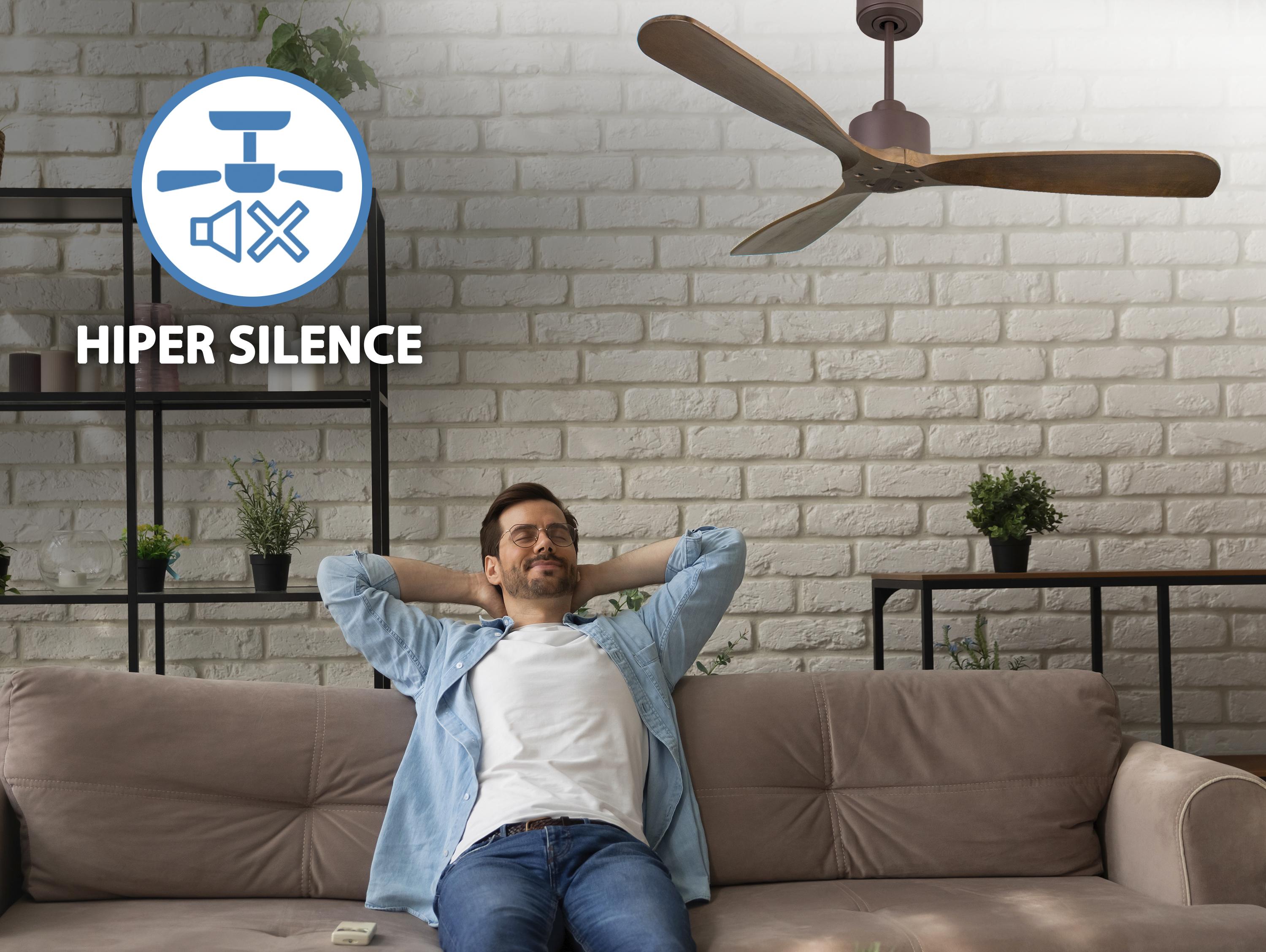 Ventilatore da soffitto Reversibile Termostato Wifi Motore CC Tetti inclinati Telecomando Hypersilence Memoria FullWood