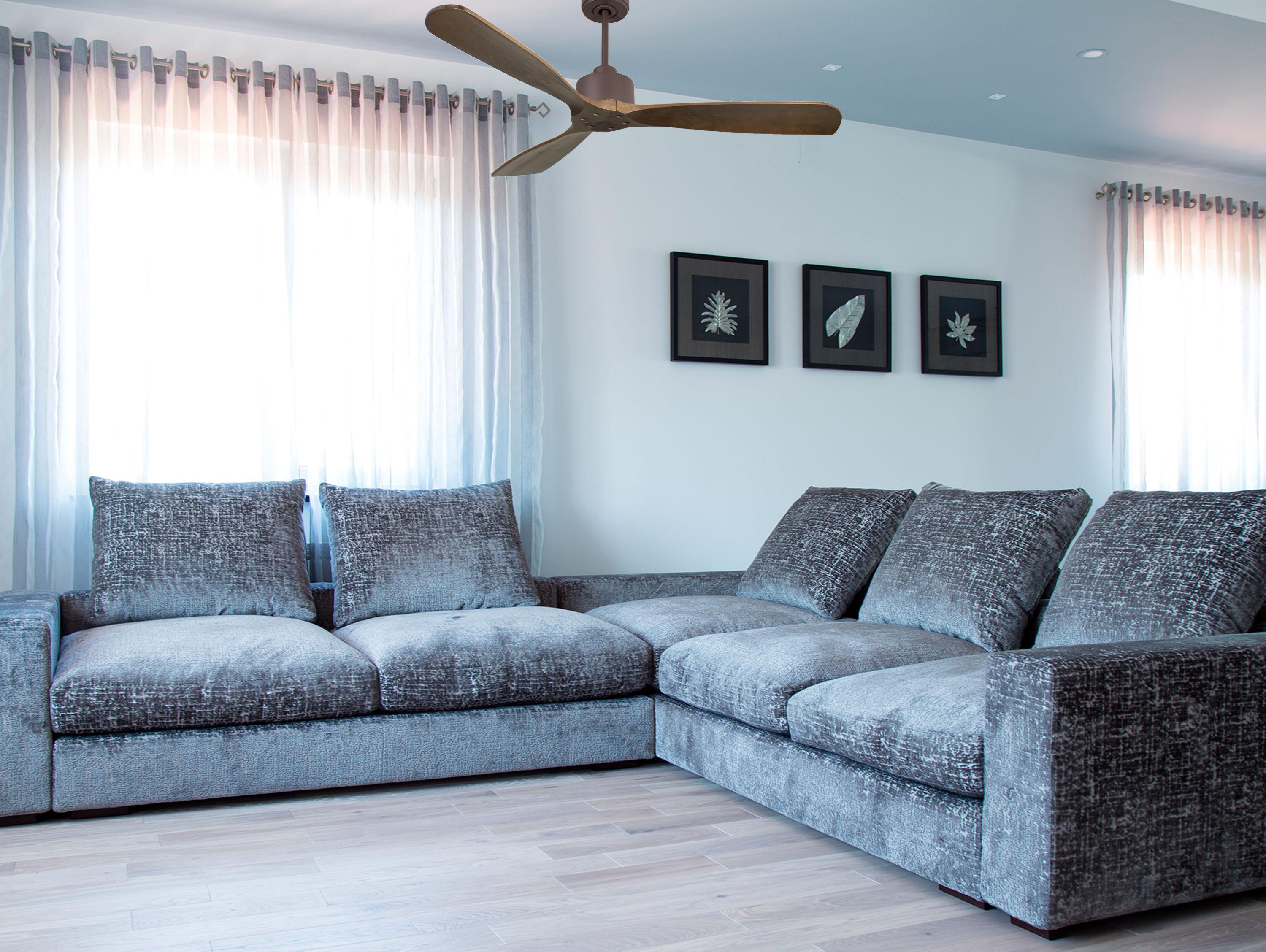 Ventilatore da soffitto Reversibile Termostato Wifi Motore CC Tetti inclinati Telecomando Hypersilence Memoria FullWood