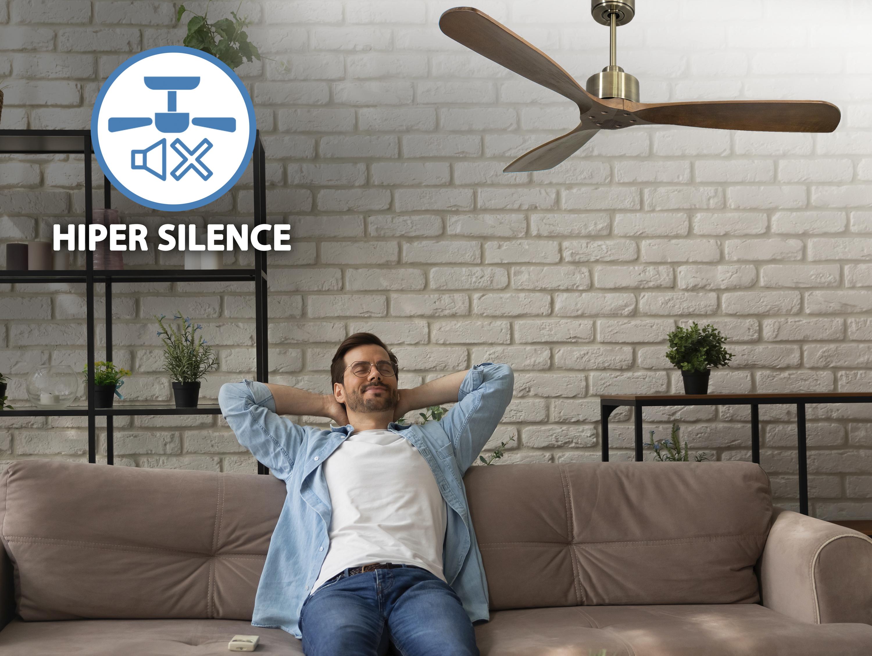 Ventilatore da soffitto Reversibile Termostato Wifi Motore CC Tetti inclinati Telecomando Hypersilence Memoria FullWood