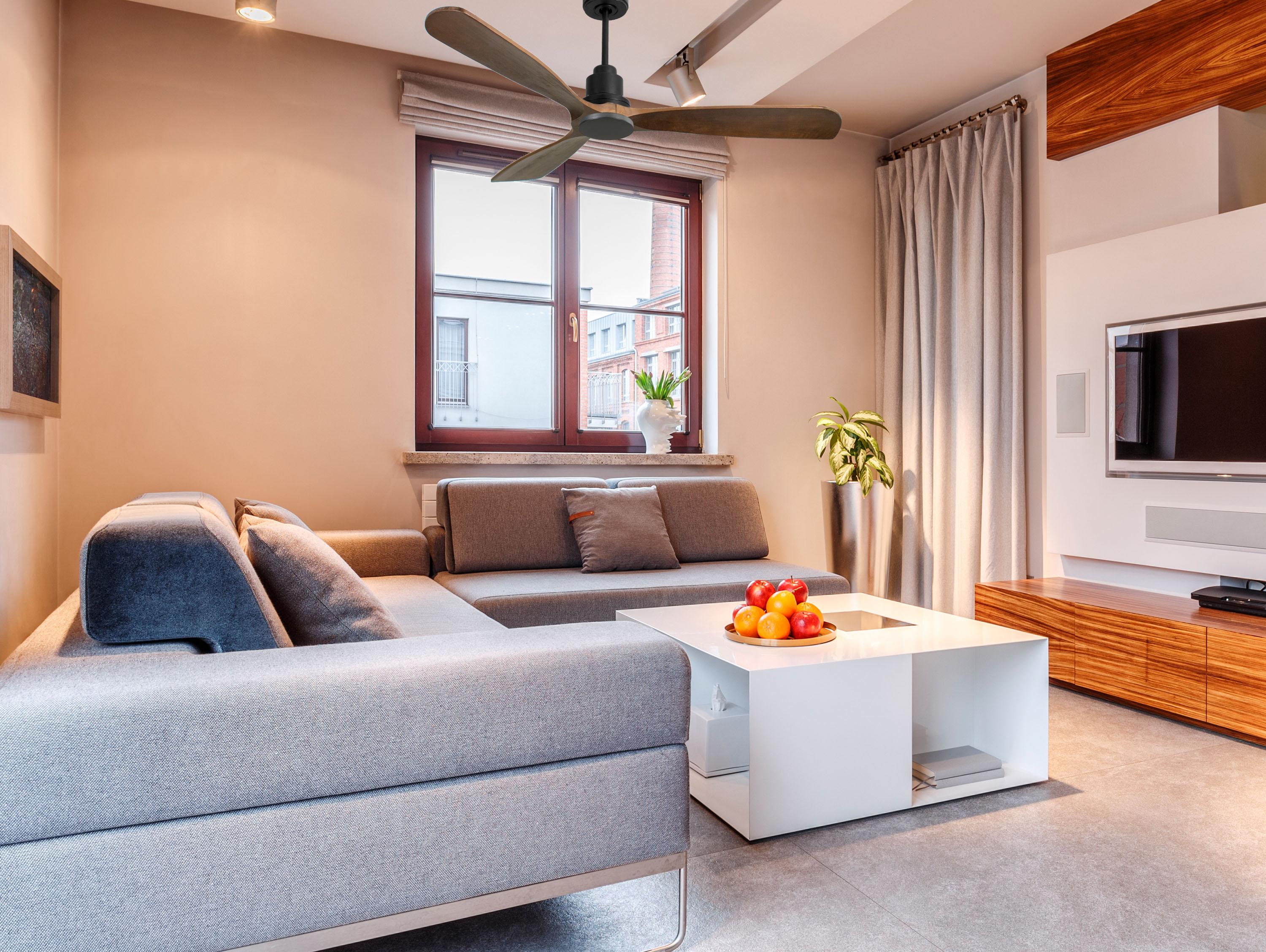 Ventilatore da soffitto Reversibile Termostato Wifi Motore CC Tetti inclinati Telecomando Hypersilence Memoria FullWood