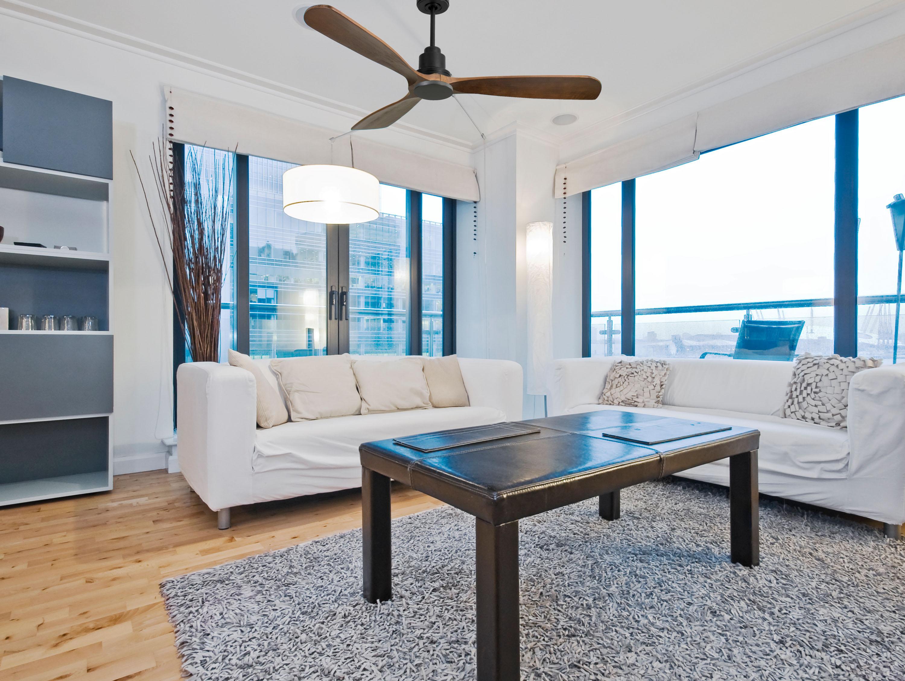 Ventilatore da soffitto Reversibile Termostato Wifi Motore CC Tetti inclinati Telecomando Hypersilence Memoria FullWood