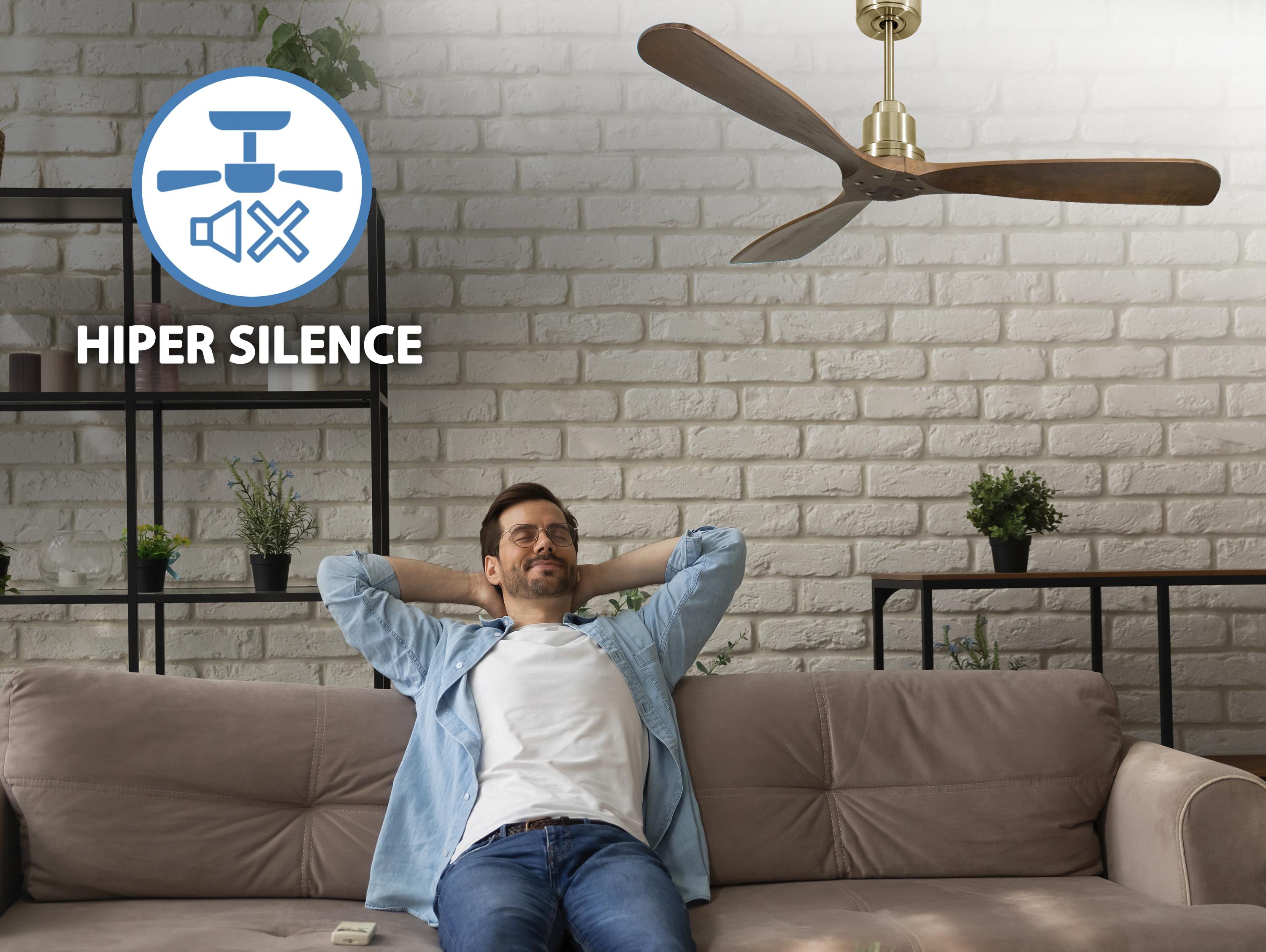 Ventilatore da soffitto Reversibile Termostato Wifi Motore CC Tetti inclinati Telecomando Hypersilence Memoria FullWood