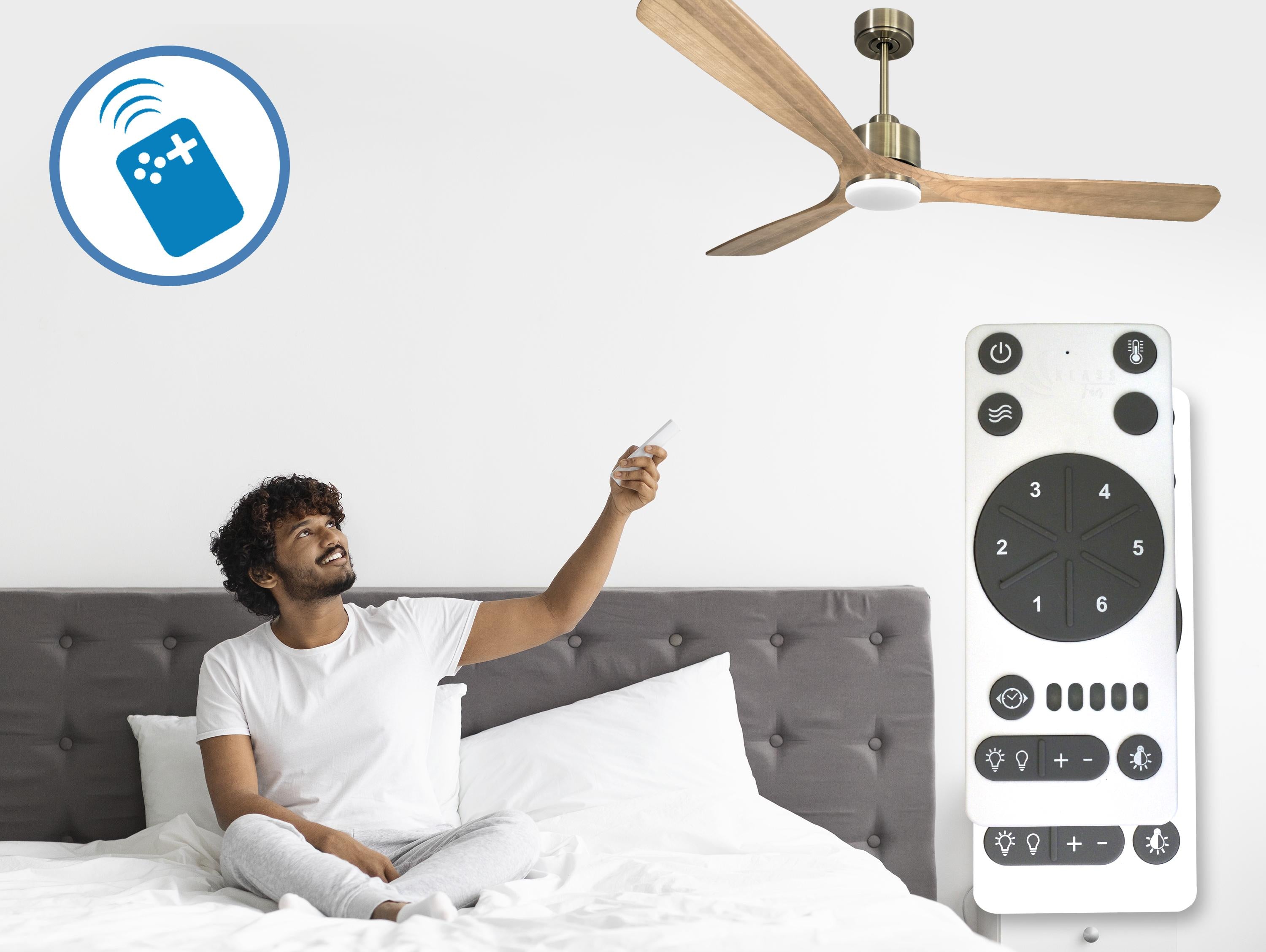 Ventilatore da soffitto Reversibile Termostato Dimmabile Wifi Motore CC Tetti inclinati Telecomando Luce a tre toni Hypersilence Memoria