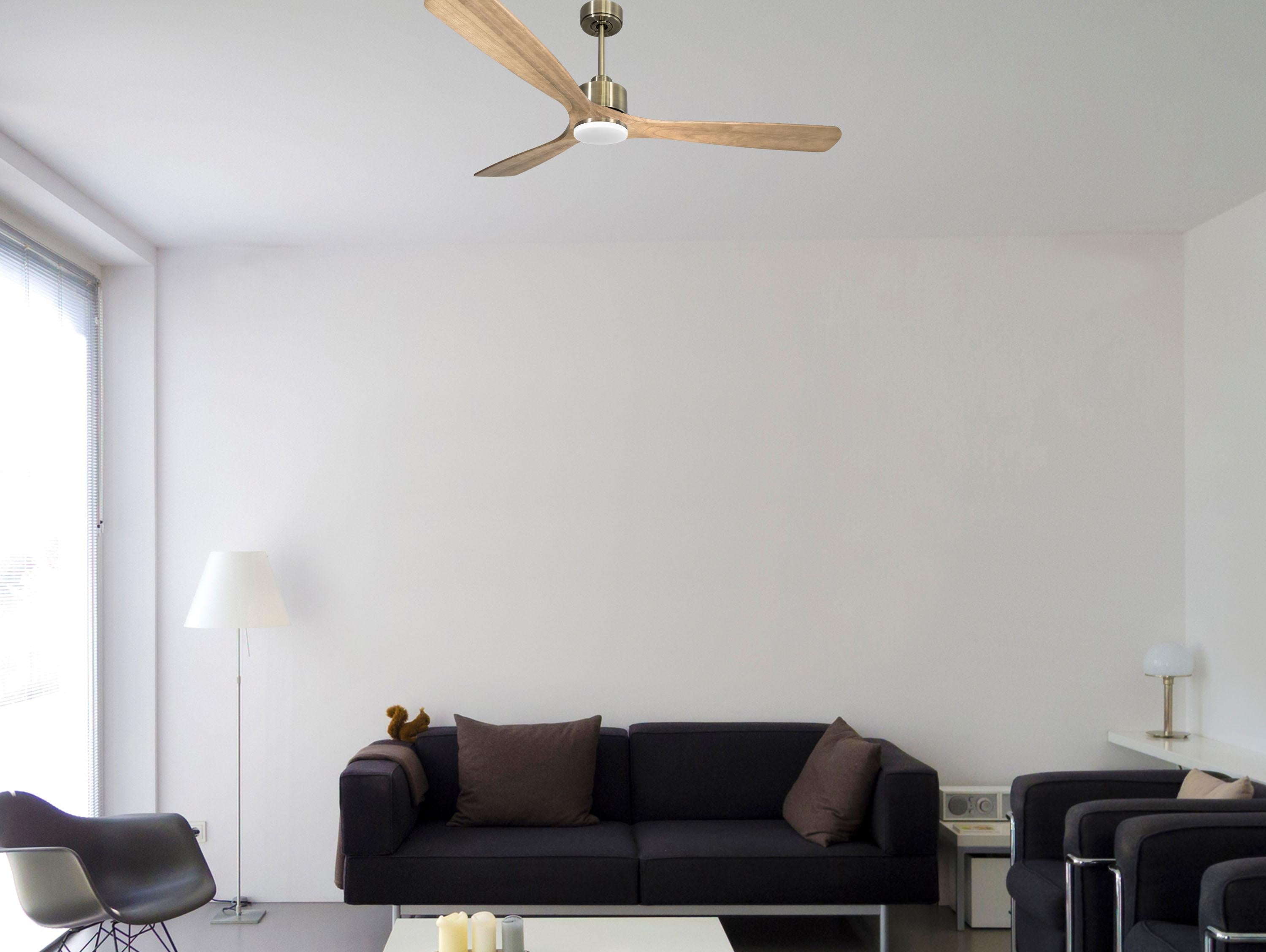 Ventilatore da soffitto Reversibile Termostato Dimmabile Wifi Motore CC Tetti inclinati Telecomando Luce a tre toni Hypersilence Memoria