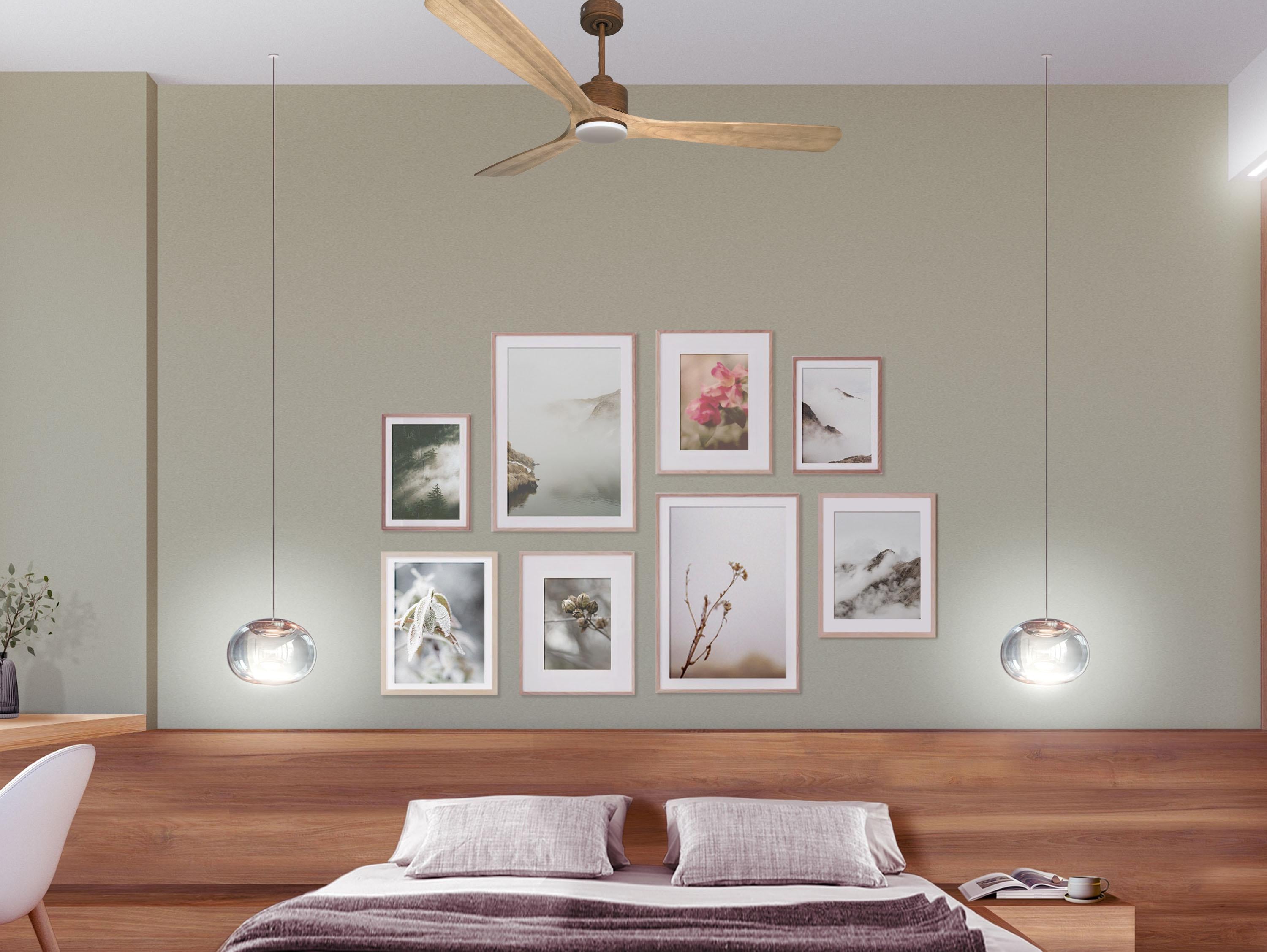 Ventilatore da soffitto Reversibile Termostato Dimmabile Wifi Motore CC Tetti inclinati Telecomando Luce a tre toni Hypersilence Memoria
