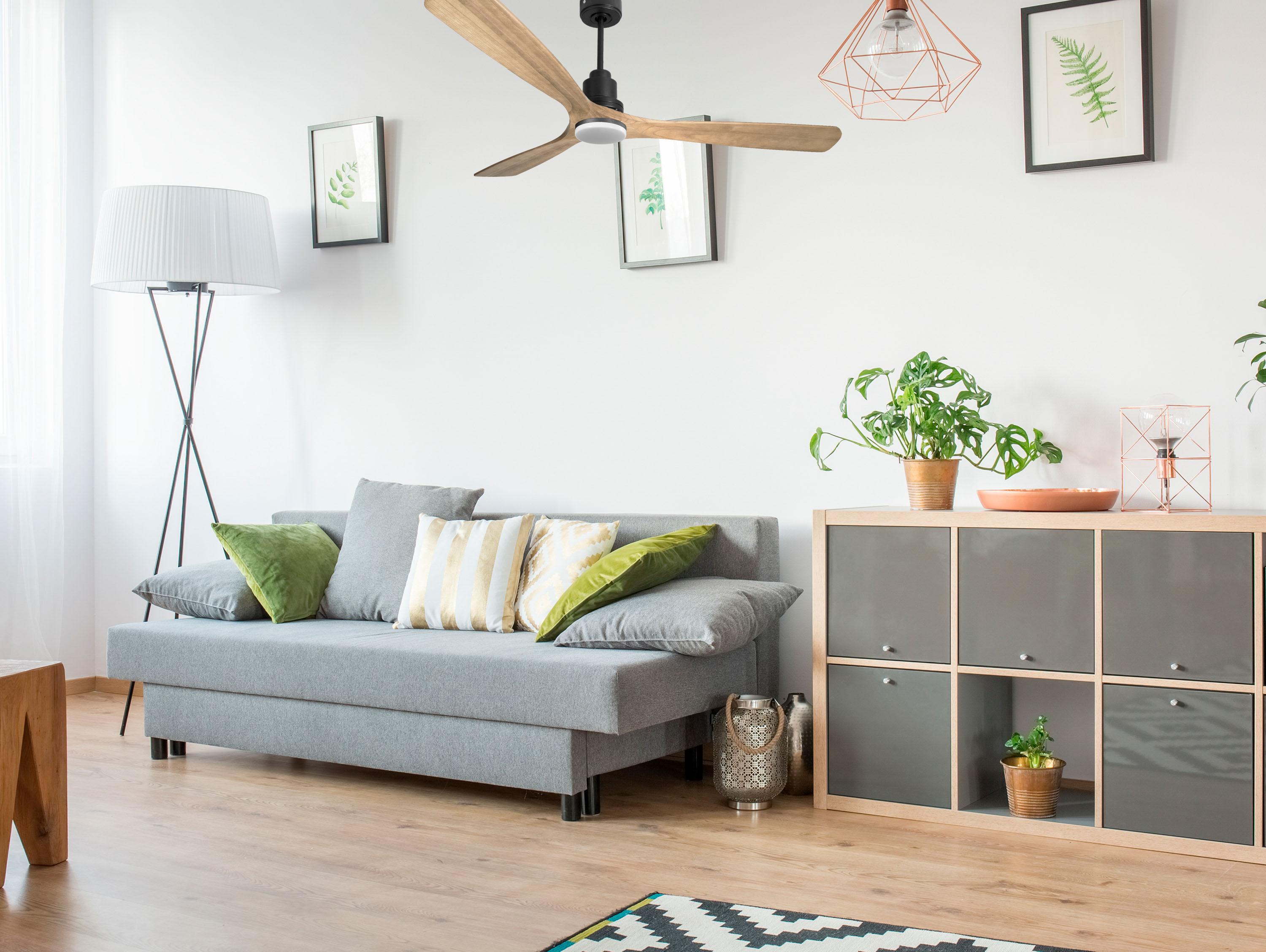 Ventilatore da soffitto Reversibile Termostato Dimmabile Wifi Motore CC Tetti inclinati Telecomando Luce a tre toni Hypersilence Memoria