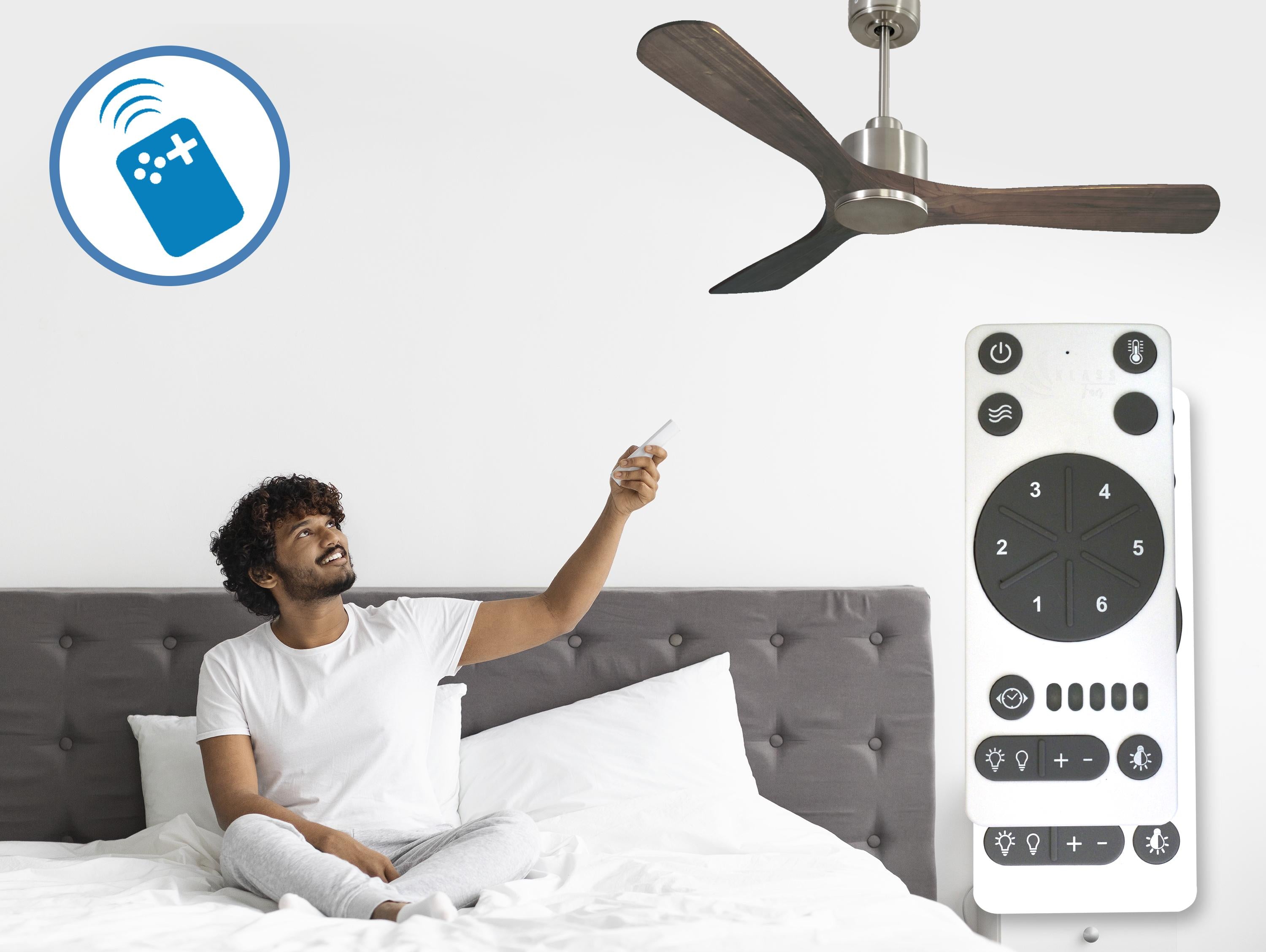 Ventilatore da soffitto Reversibile Termostato Wifi Motore CC Tetti inclinati Telecomando Hypersilence Memoria