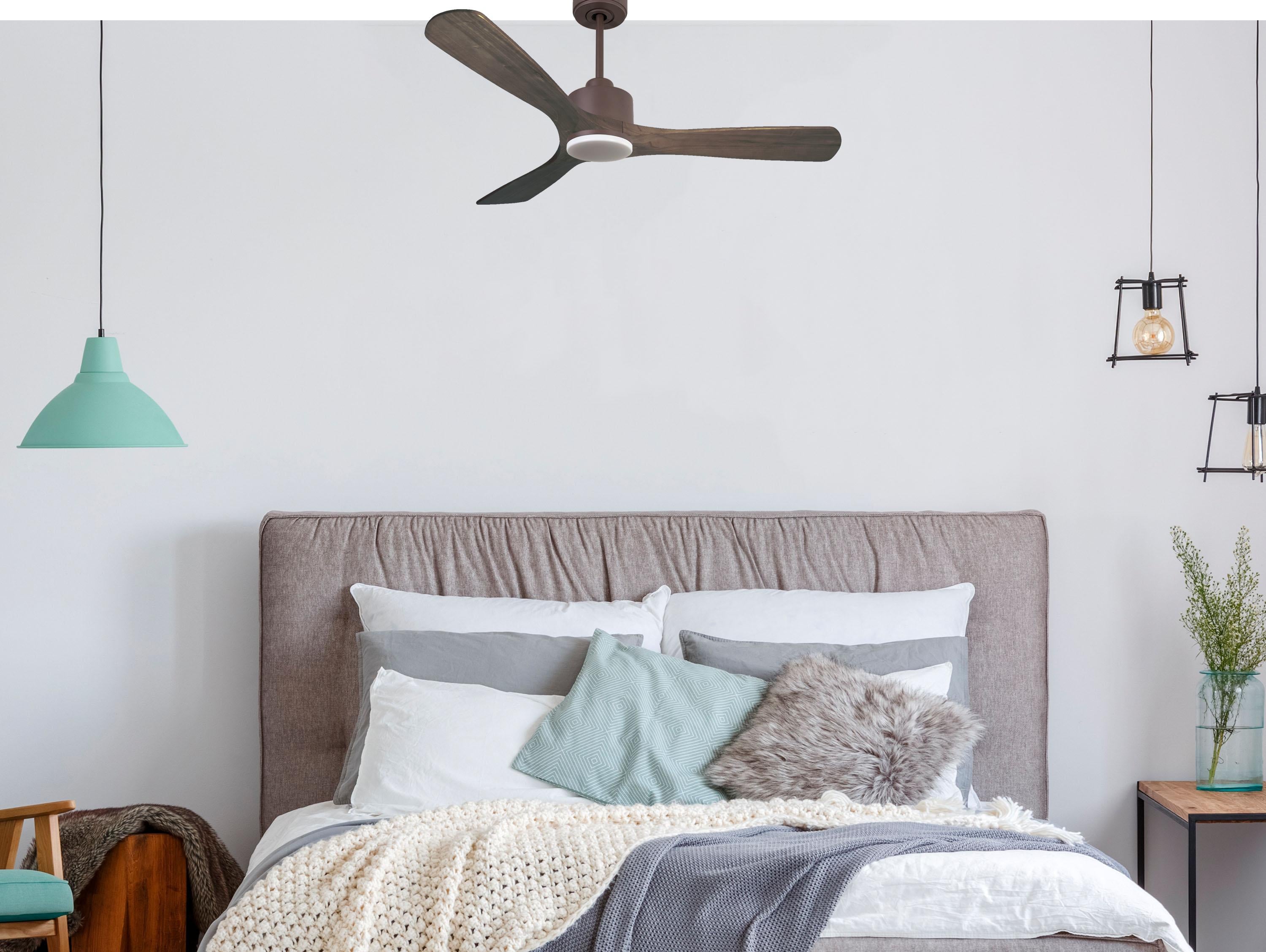 Ventilatore da soffitto Reversibile Termostato Dimmabile Wifi Motore CC Tetti inclinati Telecomando Luce a tre toni Hypersilence Memoria