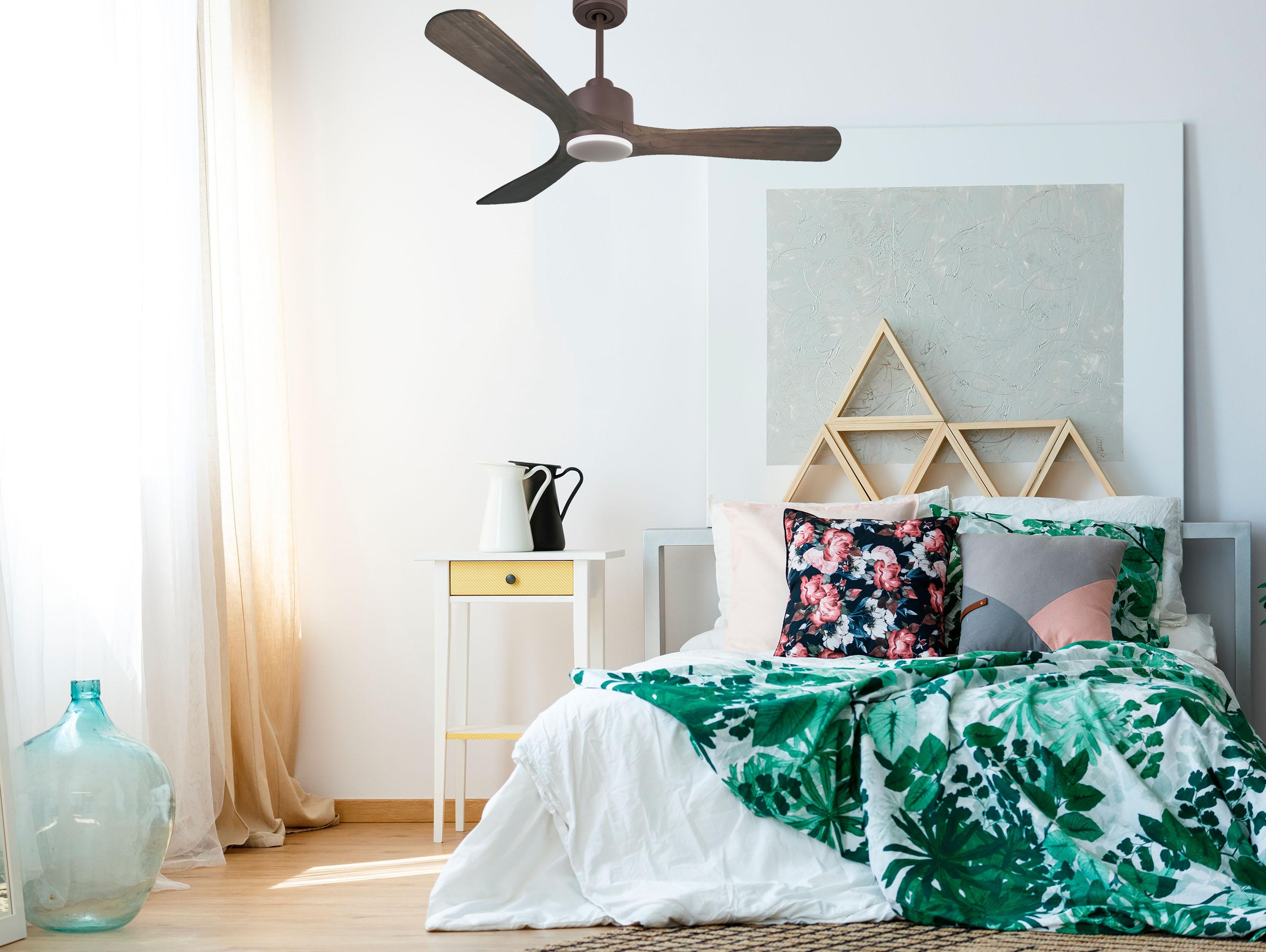 Ventilatore da soffitto Reversibile Termostato Dimmabile Wifi Motore CC Tetti inclinati Telecomando Luce a tre toni Hypersilence Memoria