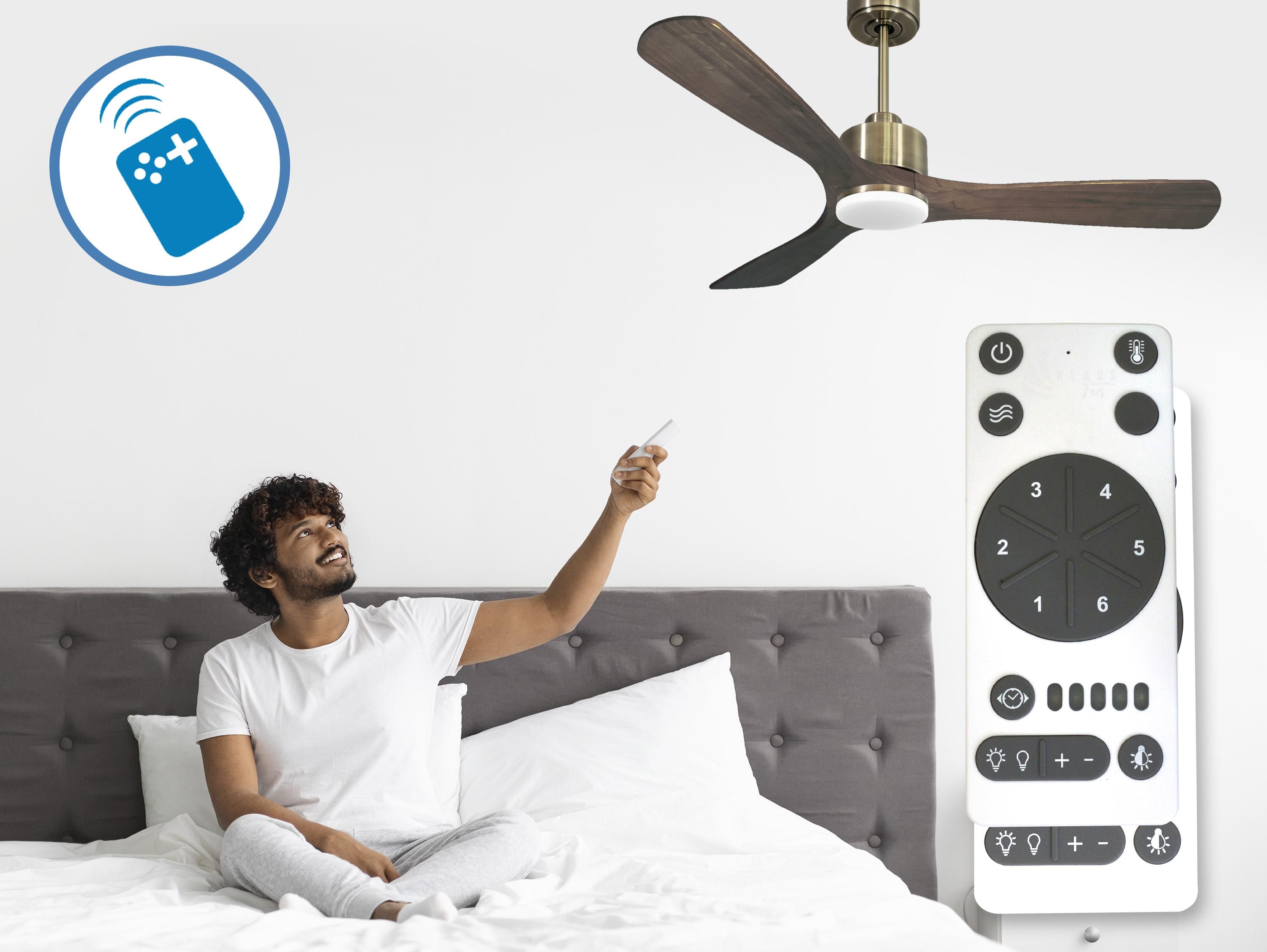 Ventilatore da soffitto Reversibile Termostato Dimmabile Wifi Motore CC Tetti inclinati Telecomando Luce a tre toni Hypersilence Memoria