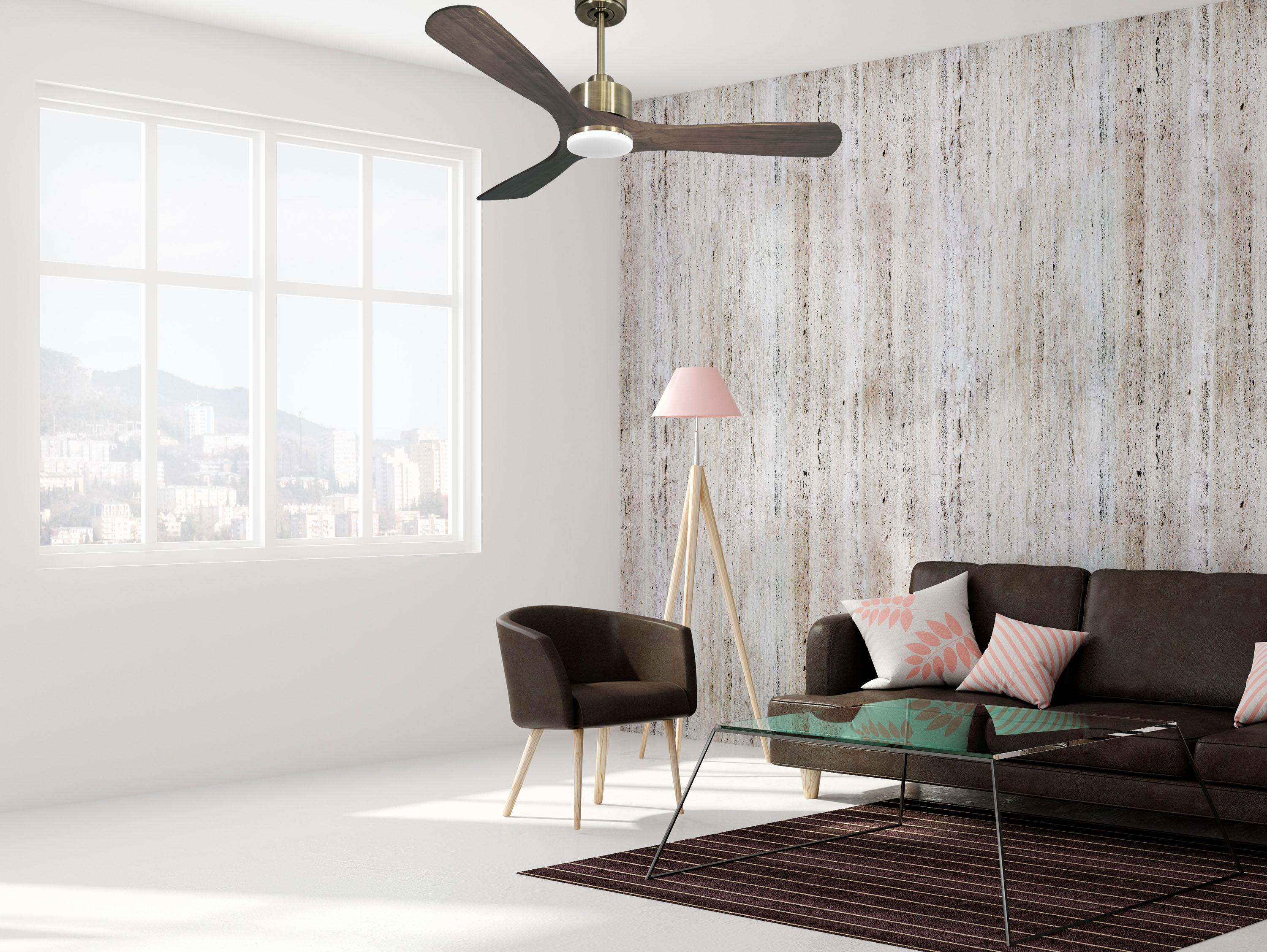 Ventilatore da soffitto Reversibile Termostato Dimmabile Wifi Motore CC Tetti inclinati Telecomando Luce a tre toni Hypersilence Memoria
