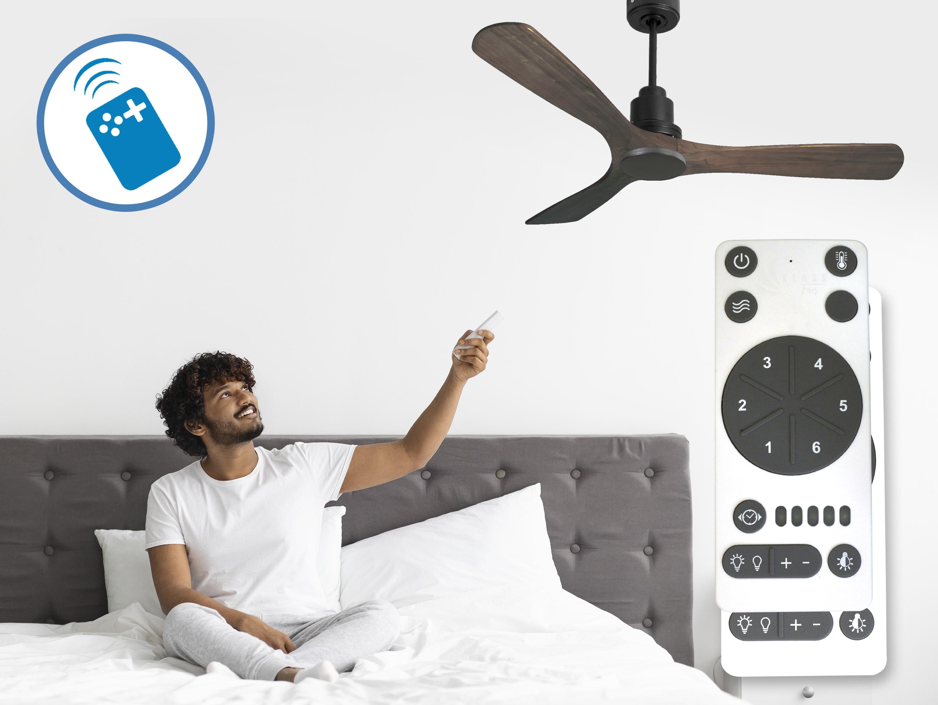Ventilatore da soffitto Reversibile Termostato Wifi Motore CC Tetti inclinati Telecomando Hypersilence Memoria Shopify Vendible (AUTOMATICO)