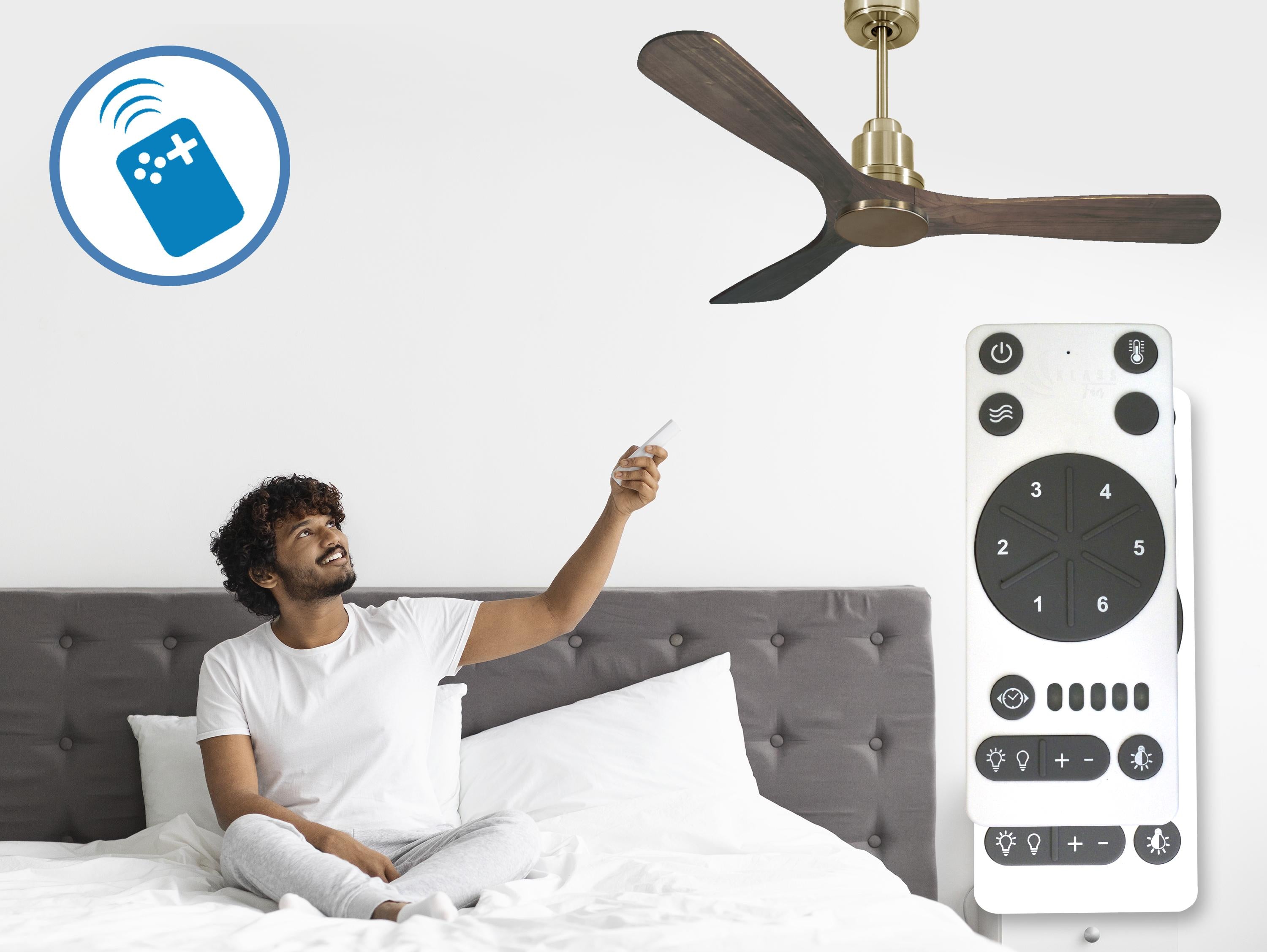 Ventilatore da soffitto Reversibile Termostato Wifi Motore CC Tetti inclinati Telecomando Hypersilence Memoria