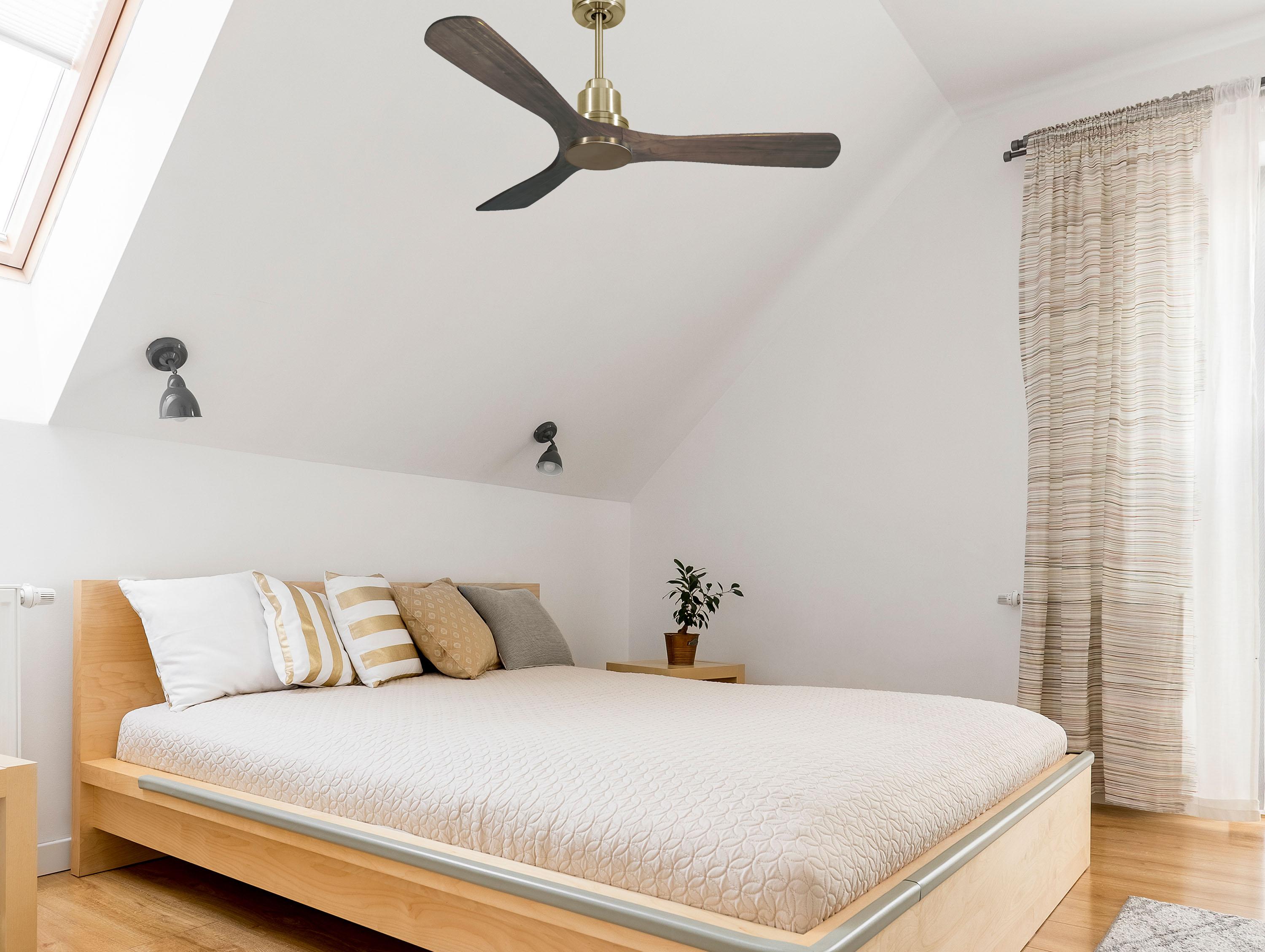 Ventilatore da soffitto Reversibile Termostato Wifi Motore CC Tetti inclinati Telecomando Hypersilence Memoria