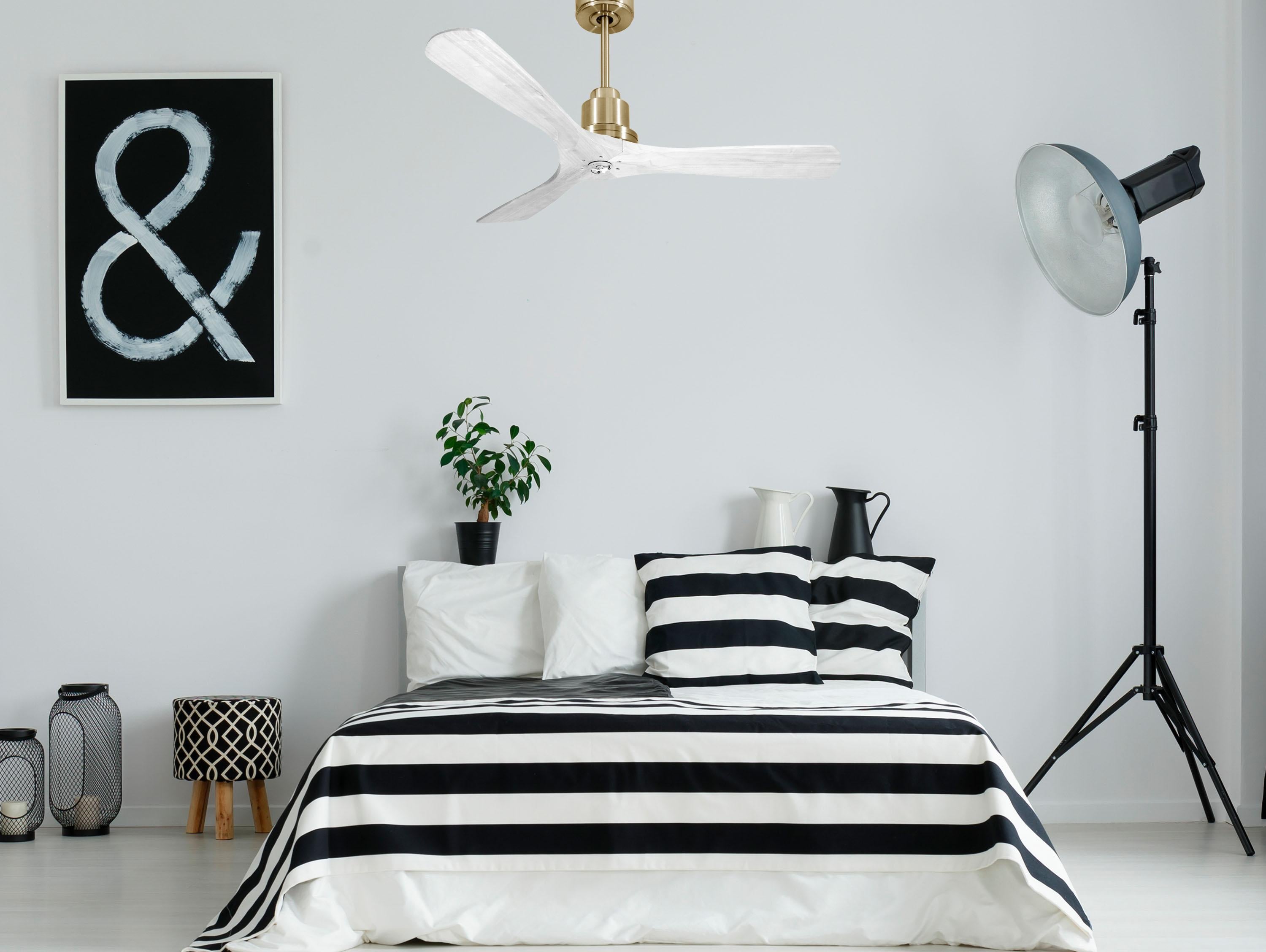 Ventilatore da soffitto Reversibile Termostato Dimmabile Wifi Motore CC Tetti inclinati Telecomando Luce a tre toni Hypersilence Memoria Shopify Vendible (AUTOMATICO)