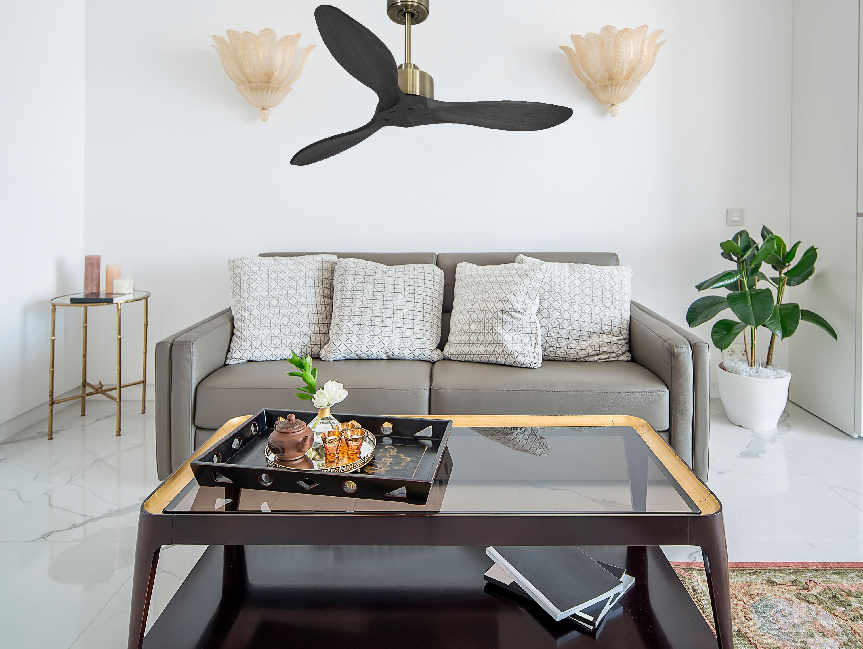 Ventilatore da soffitto Reversibile Termostato Wifi Motore CC Tetti inclinati Telecomando Hypersilence Memoria FullWood