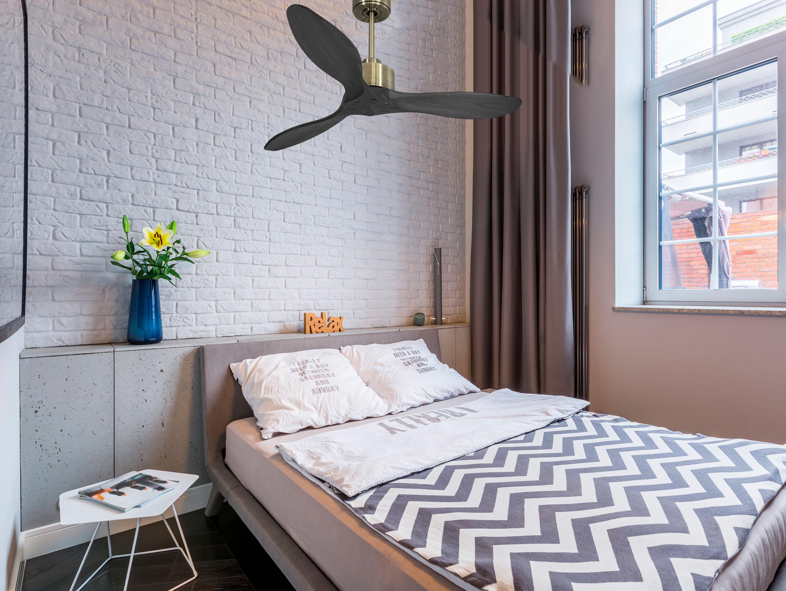 Ventilatore da soffitto Reversibile Termostato Wifi Motore CC Tetti inclinati Telecomando Hypersilence Memoria FullWood