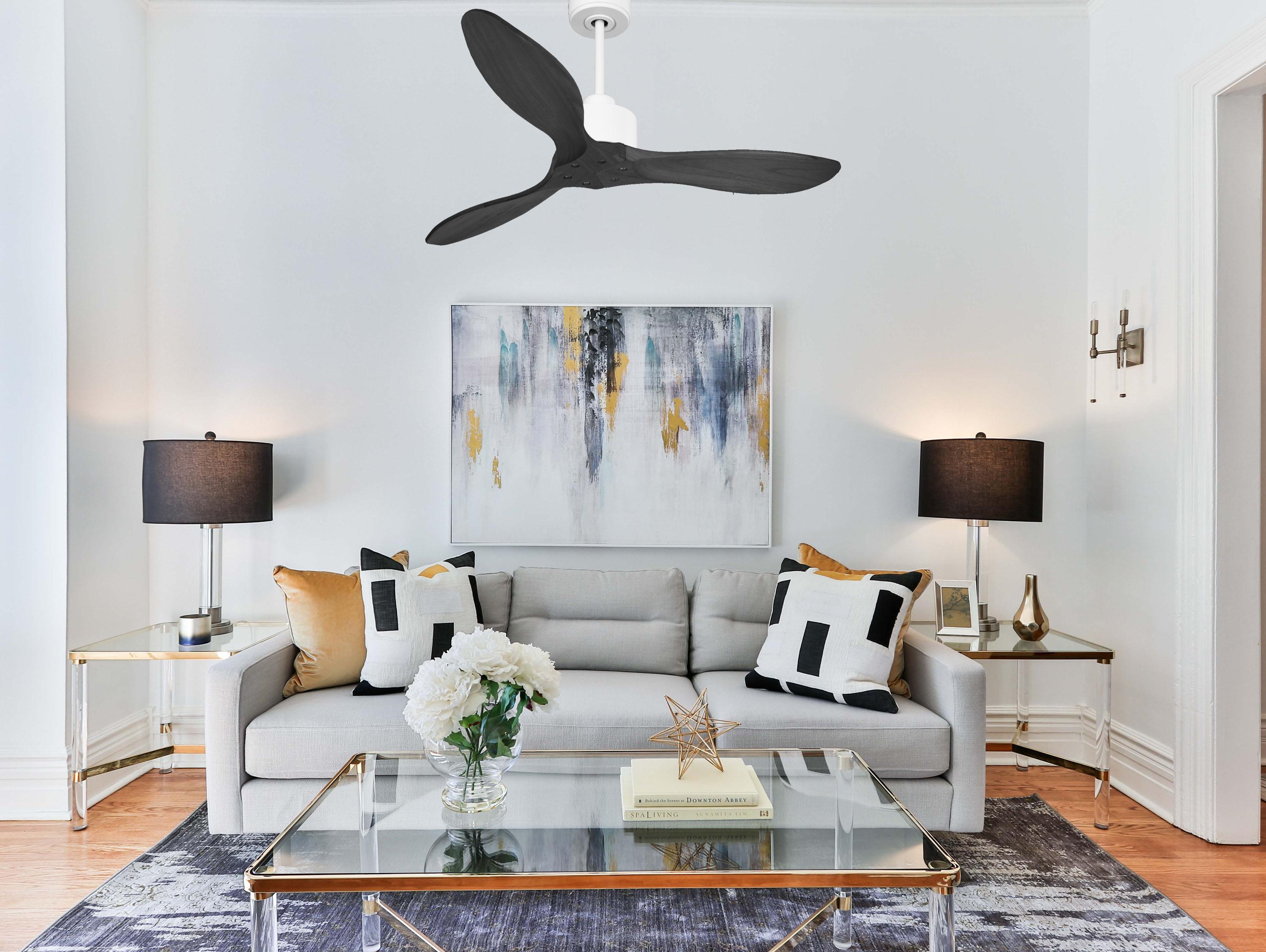 Ventilatore da soffitto Reversibile Termostato Wifi Motore CC Tetti inclinati Telecomando Hypersilence Memoria FullWood