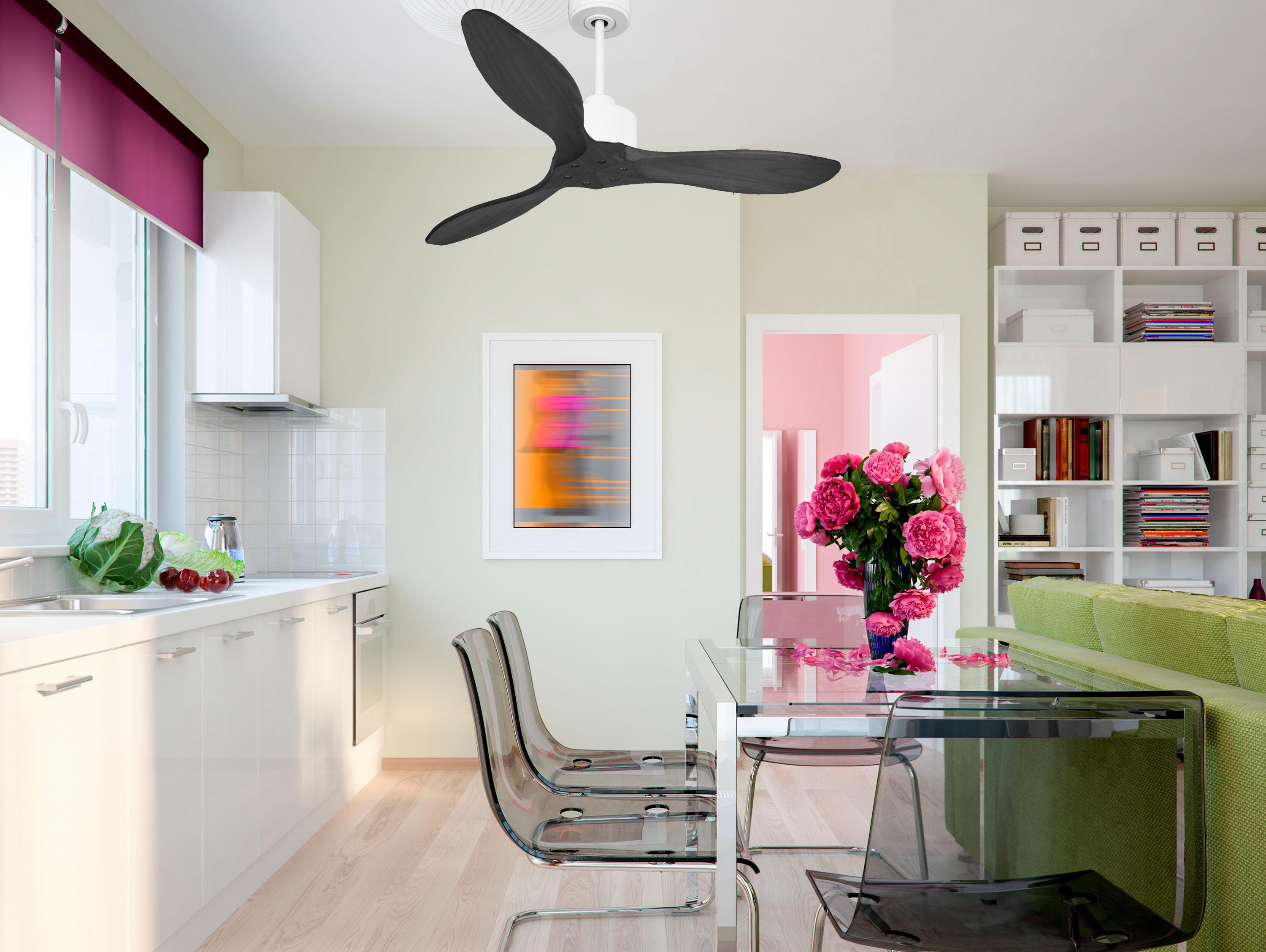 Ventilatore da soffitto Reversibile Termostato Wifi Motore CC Tetti inclinati Telecomando Hypersilence Memoria FullWood