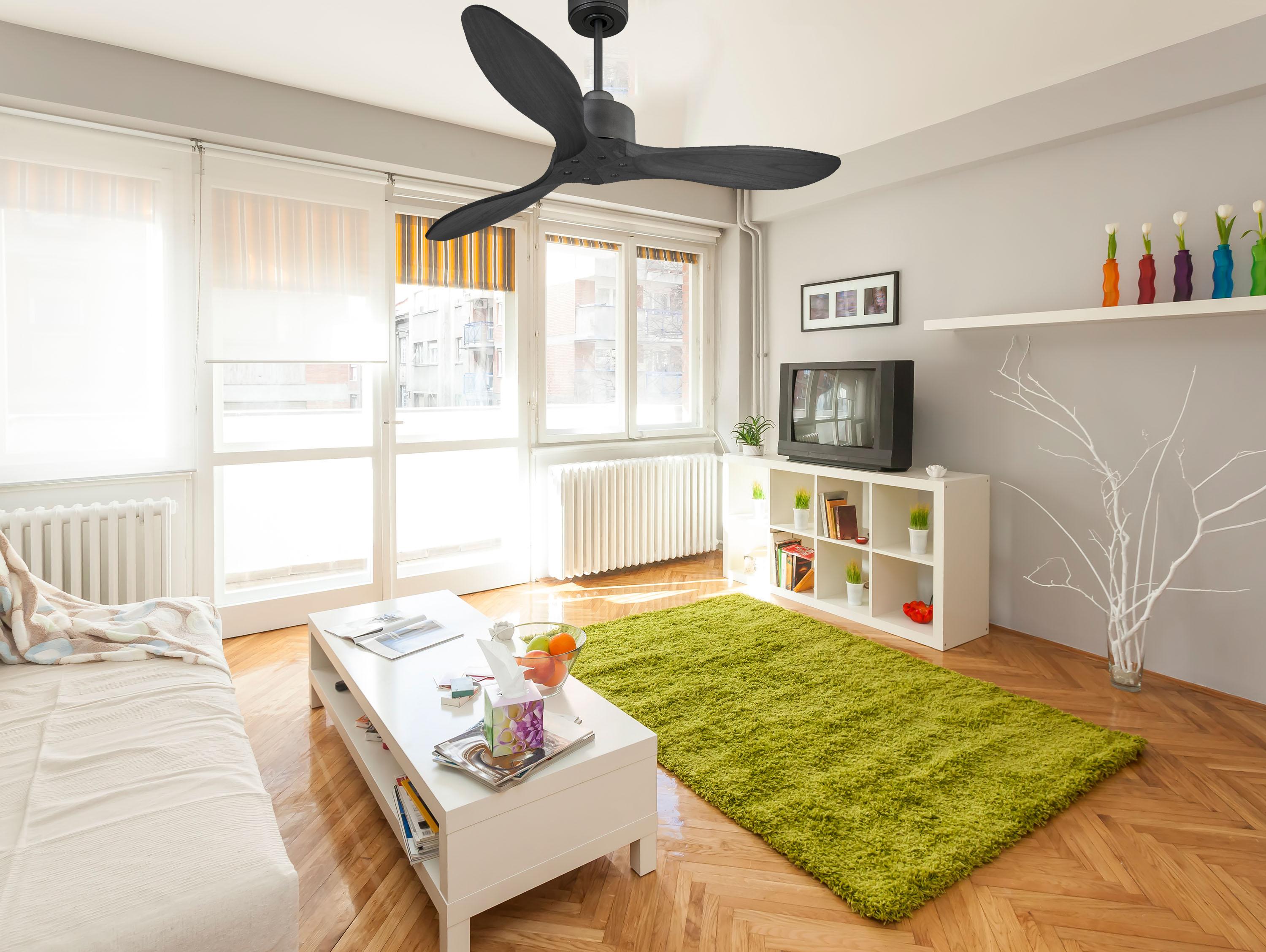 Ventilatore da soffitto Reversibile Termostato Wifi Motore CC Tetti inclinati Telecomando Hypersilence Memoria FullWood