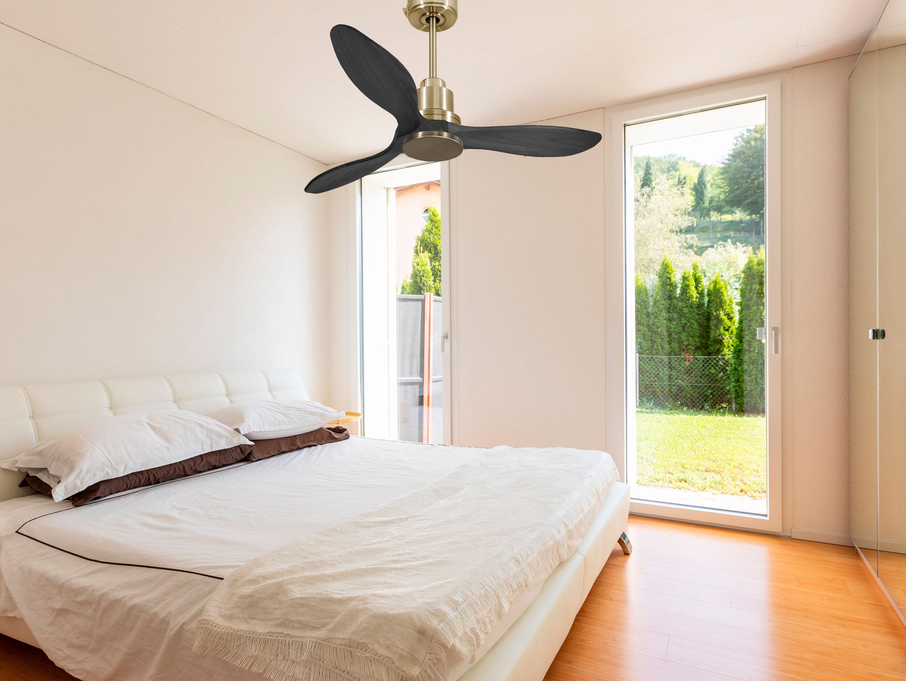 Ventilatore da soffitto Reversibile Termostato Wifi Motore CC Tetti inclinati Telecomando Hypersilence Memoria FullWood