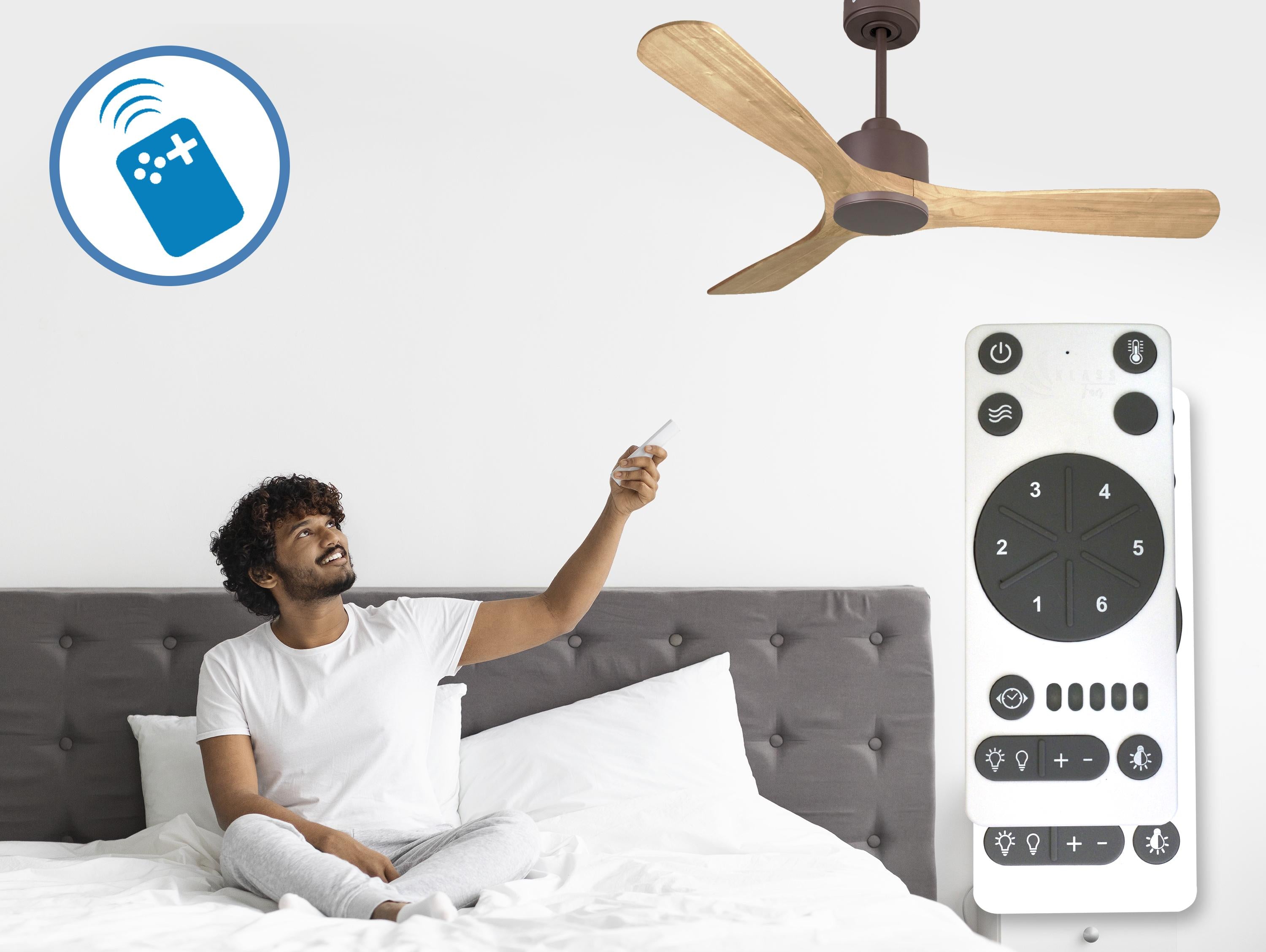 Ventilatore da soffitto Reversibile Termostato Wifi Motore CC Tetti inclinati Telecomando Hypersilence Memoria