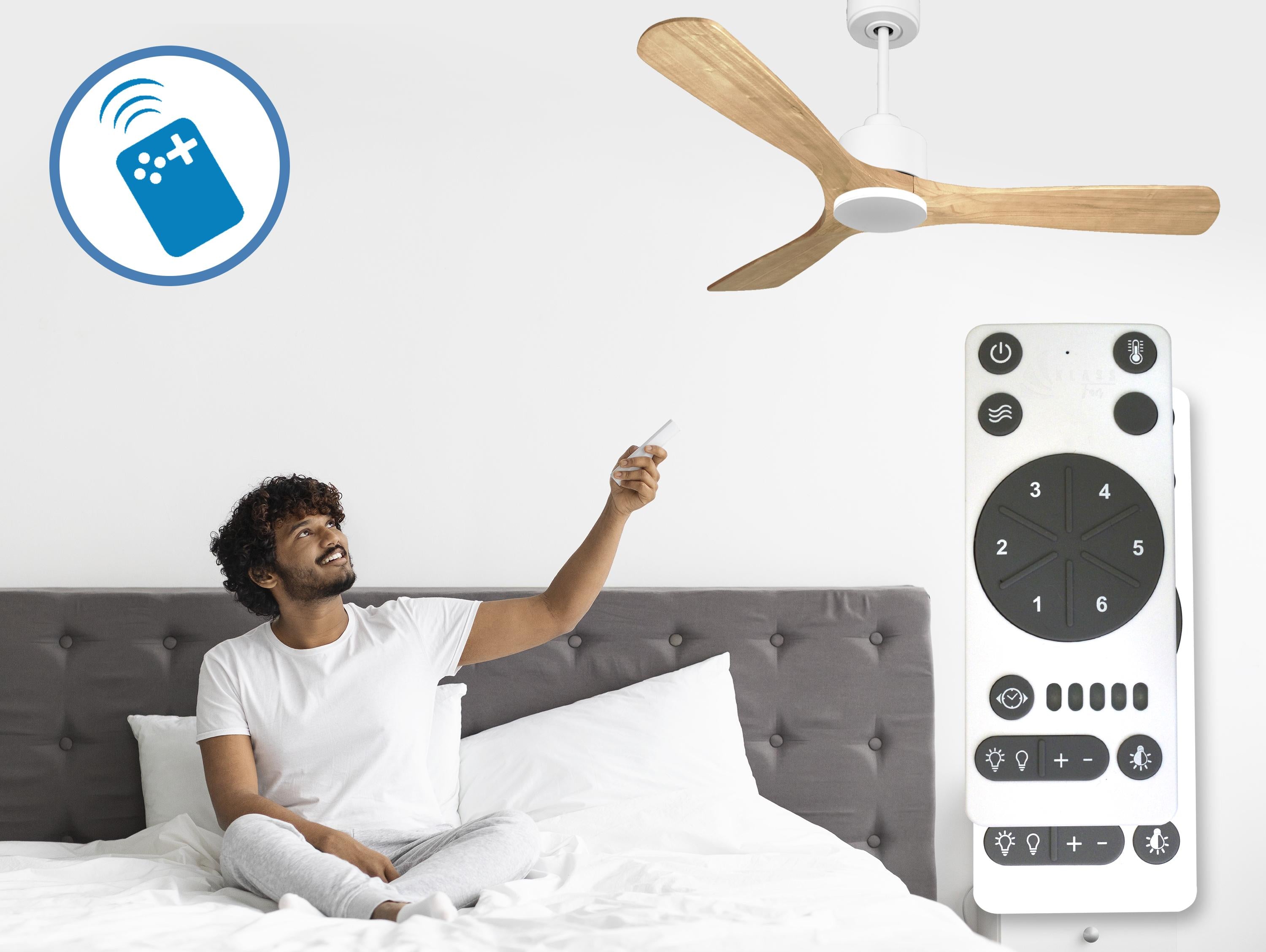 Ventilatore da soffitto Reversibile Termostato Wifi Motore CC Tetti inclinati Telecomando Hypersilence Memoria