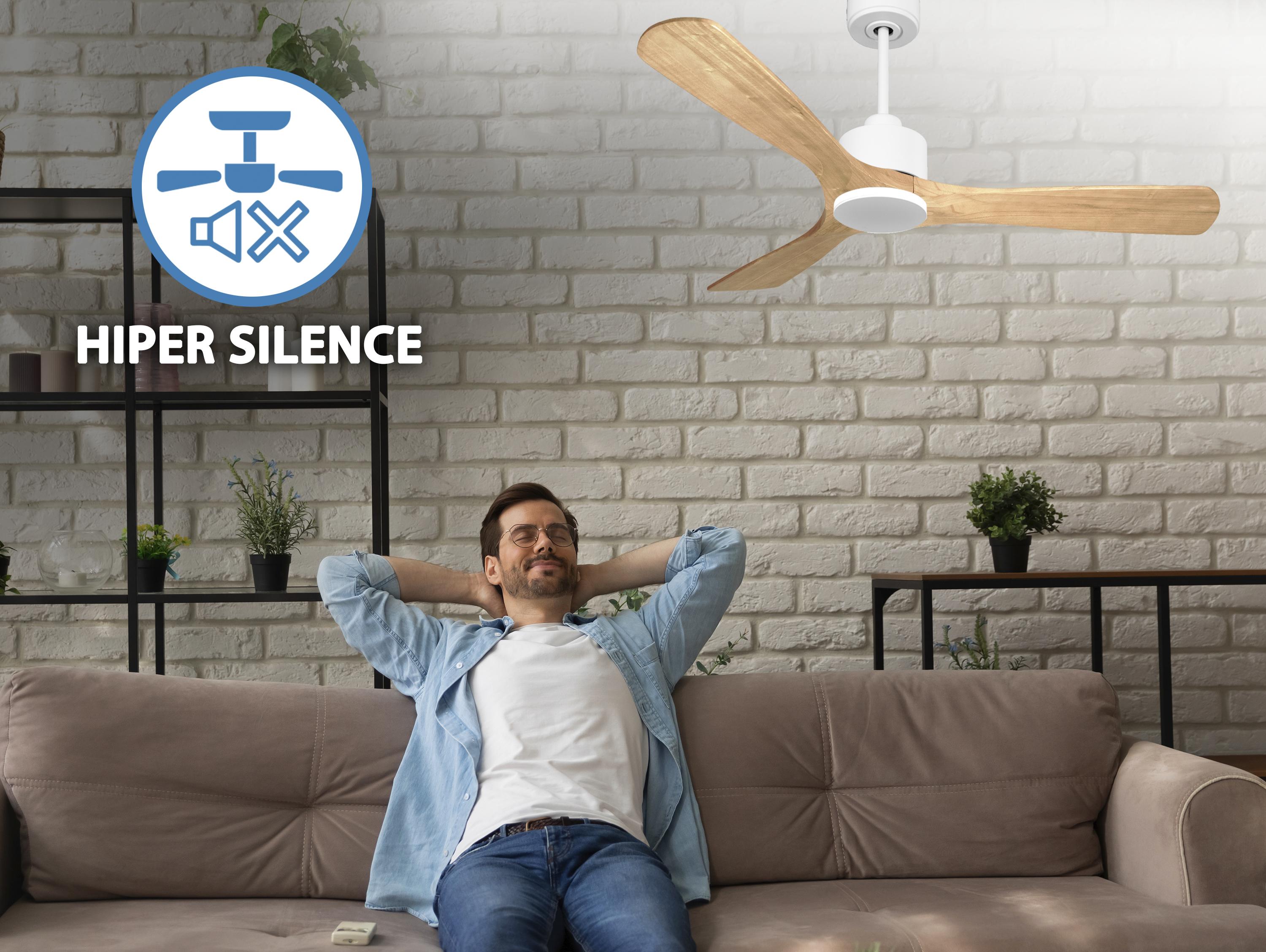 Ventilatore da soffitto Reversibile Termostato Wifi Motore CC Tetti inclinati Telecomando Hypersilence Memoria