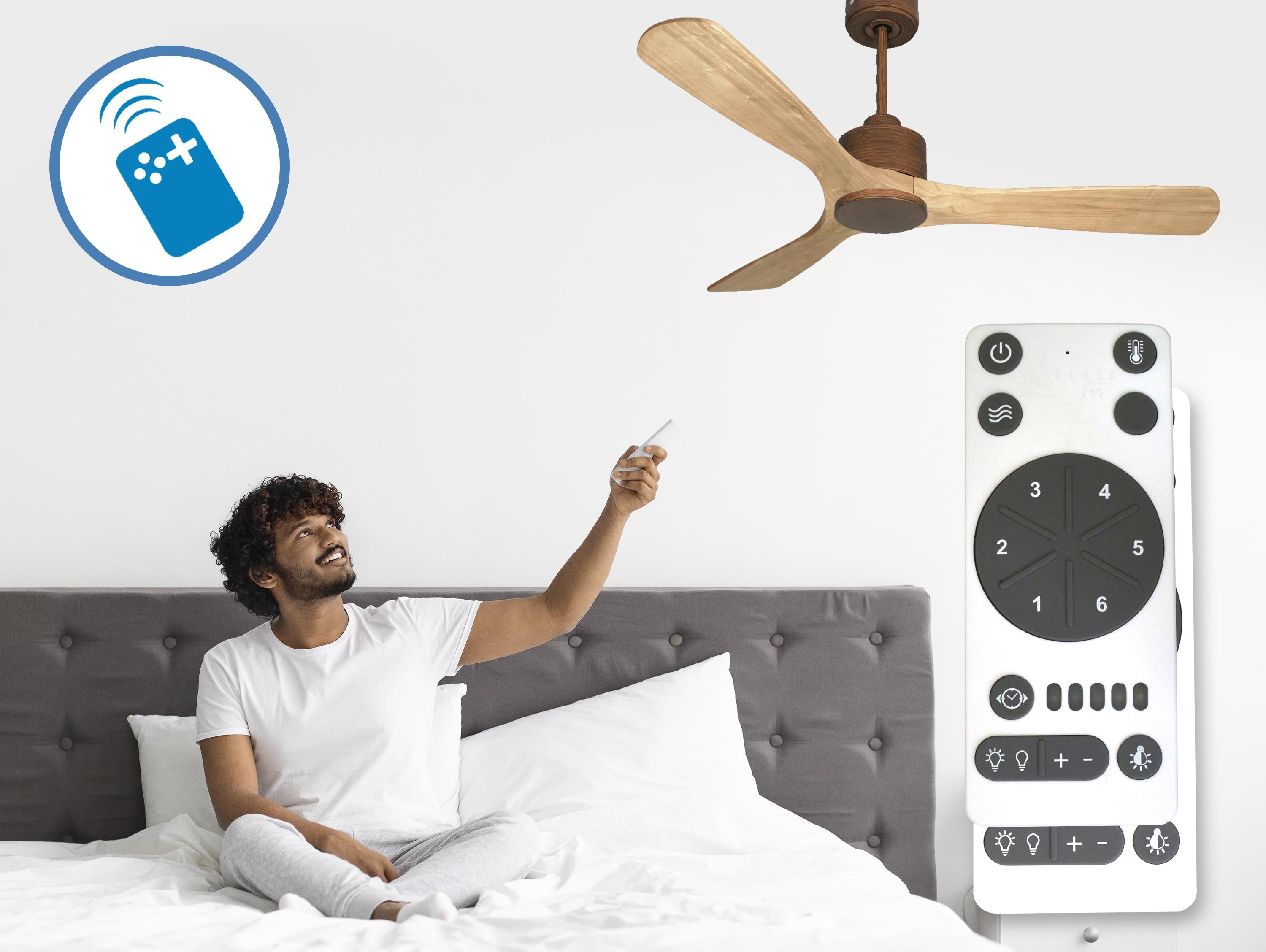 Ventilatore da soffitto Reversibile Termostato Wifi Motore CC Tetti inclinati Telecomando Hypersilence Memoria