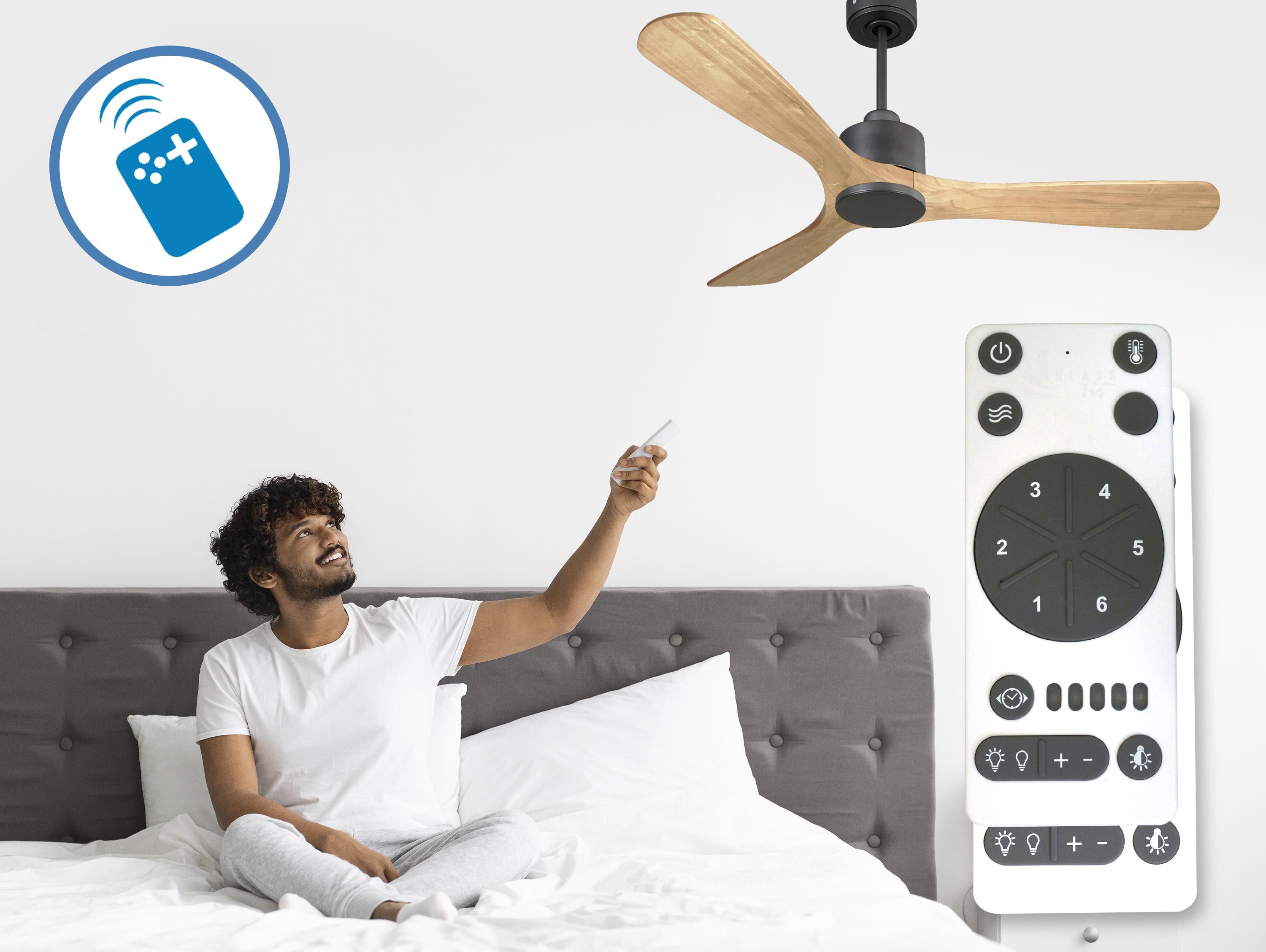 Ventilatore da soffitto Reversibile Termostato Wifi Motore CC Tetti inclinati Telecomando Hypersilence Memoria