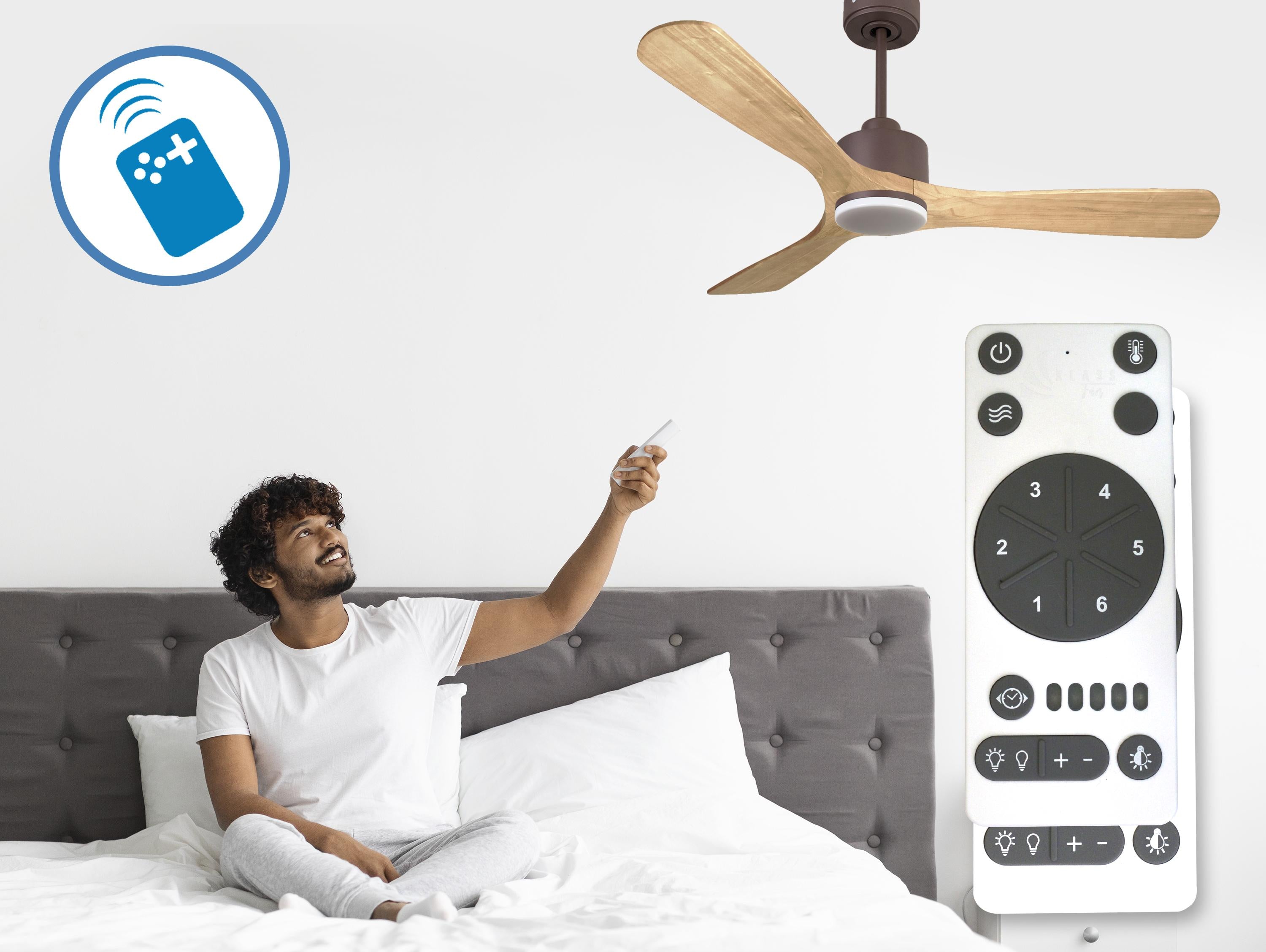 Ventilatore da soffitto Reversibile Termostato Dimmabile Wifi Motore CC Tetti inclinati Telecomando Luce a tre toni Hypersilence Memoria