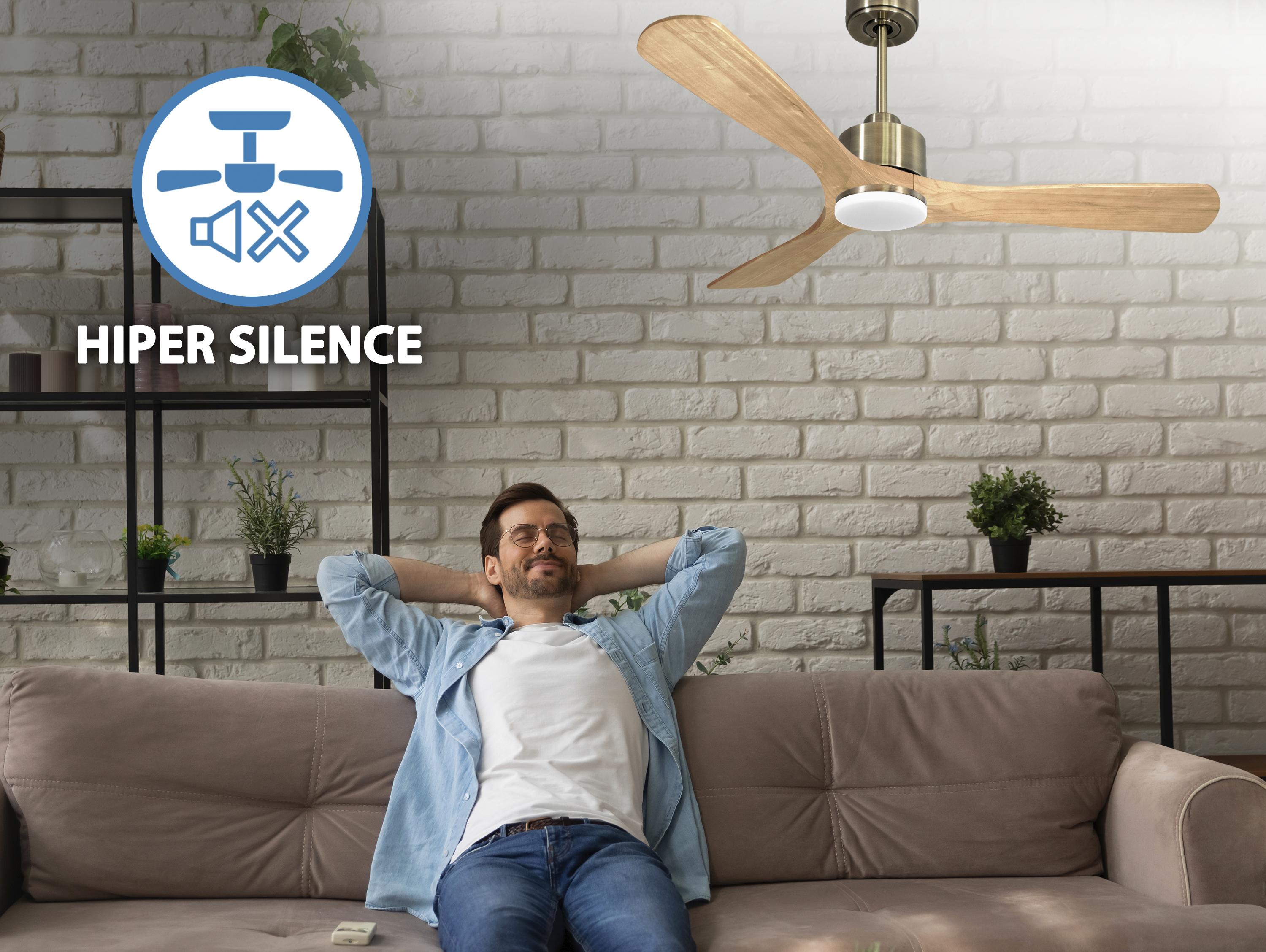 Ventilatore da soffitto Reversibile Termostato Dimmabile Wifi Motore CC Tetti inclinati Telecomando Luce a tre toni Hypersilence Memoria