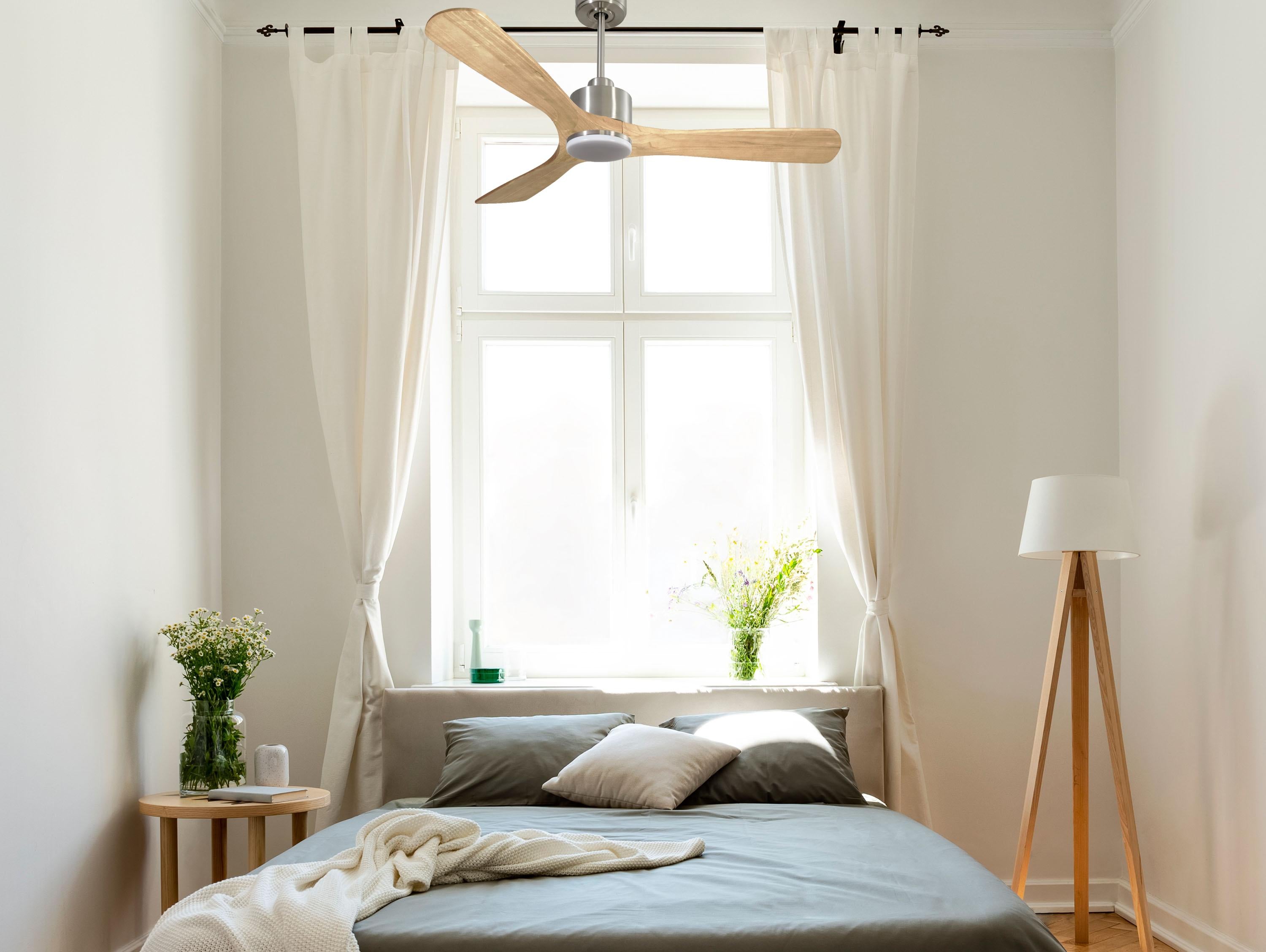Ventilatore da soffitto Reversibile Termostato Dimmabile Wifi Motore CC Tetti inclinati Telecomando Luce a tre toni Hypersilence Memoria Shopify Vendible (AUTOMATICO)