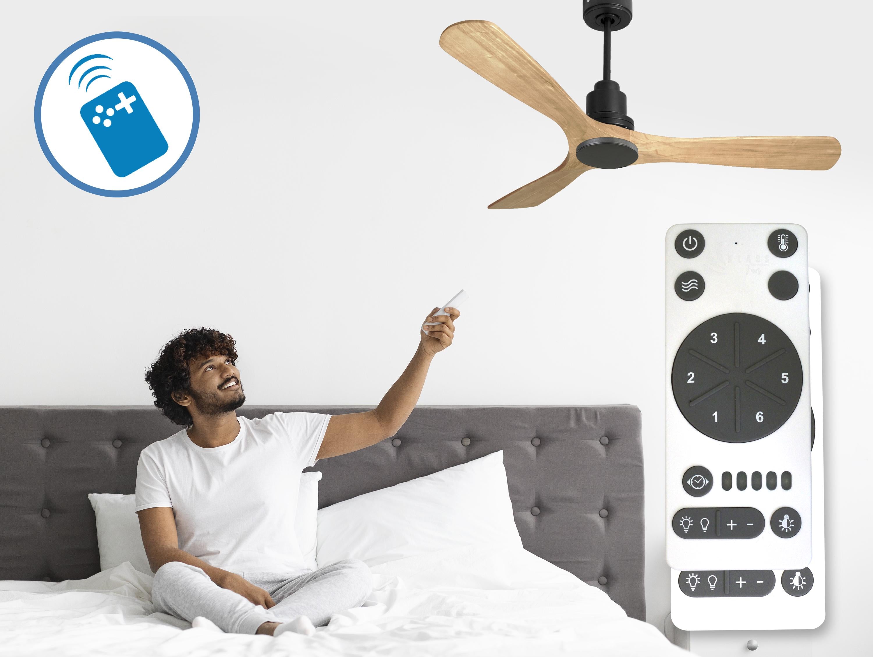 Ventilatore da soffitto Reversibile Termostato Wifi Motore CC Tetti inclinati Telecomando Hypersilence Memoria Shopify Vendible (AUTOMATICO)