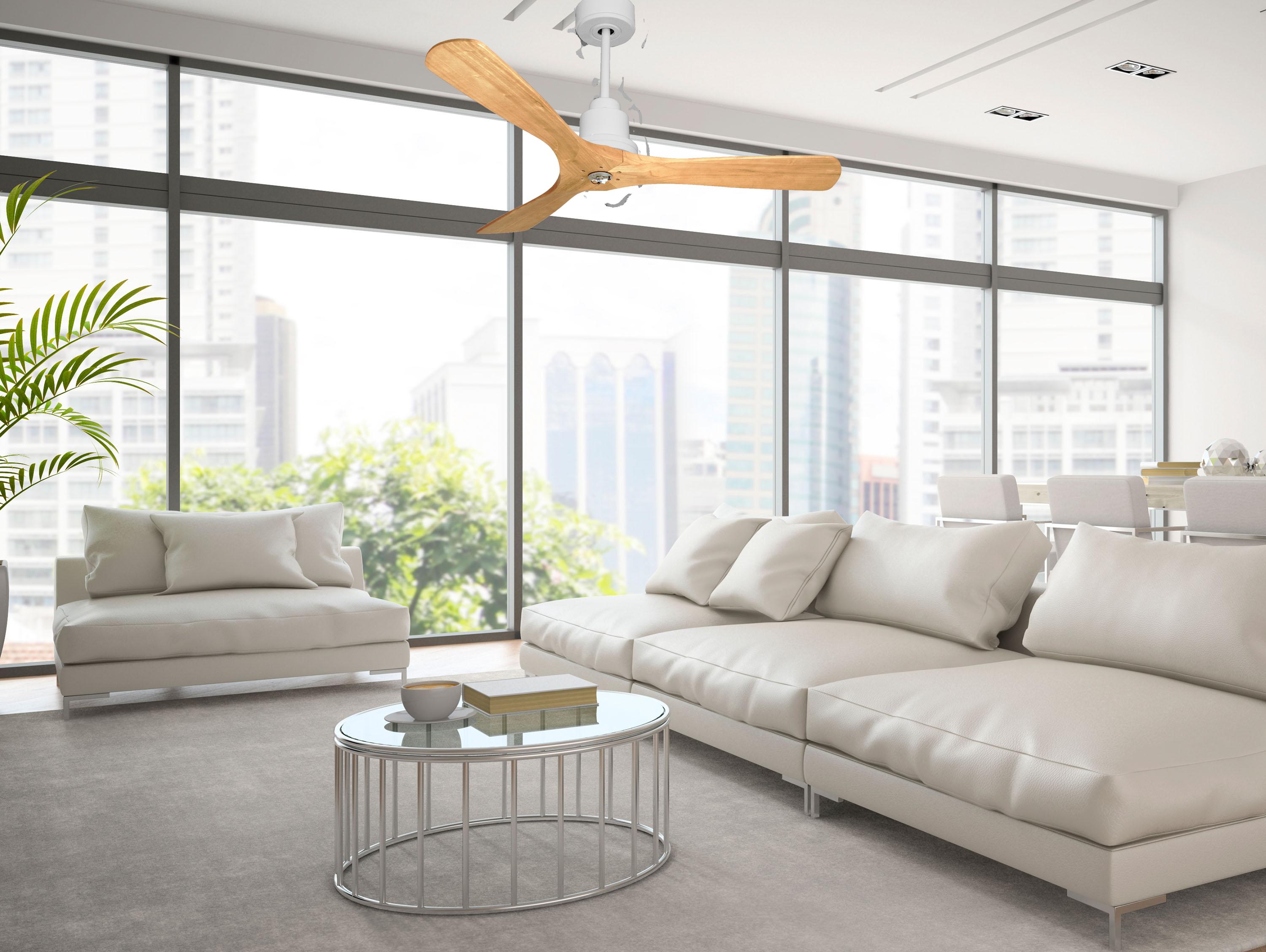 Ventilatore da soffitto Reversibile Termostato Dimmabile Wifi Motore CC Tetti inclinati Telecomando Luce a tre toni Hypersilence Memoria Shopify Vendible (AUTOMATICO)