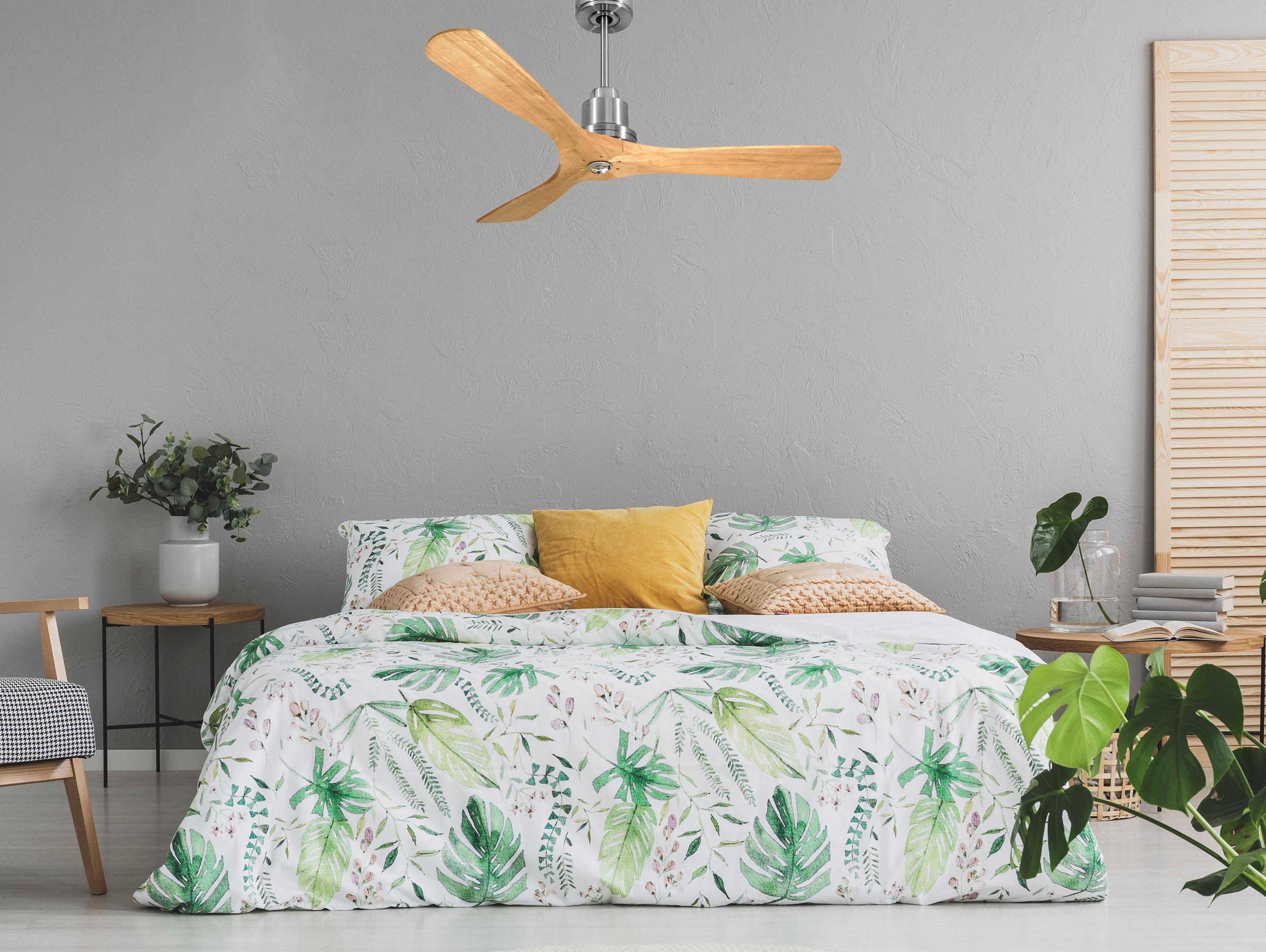 Ventilatore da soffitto Reversibile Termostato Dimmabile Wifi Motore CC Tetti inclinati Telecomando Luce a tre toni Hypersilence Memoria Shopify Vendible (AUTOMATICO)